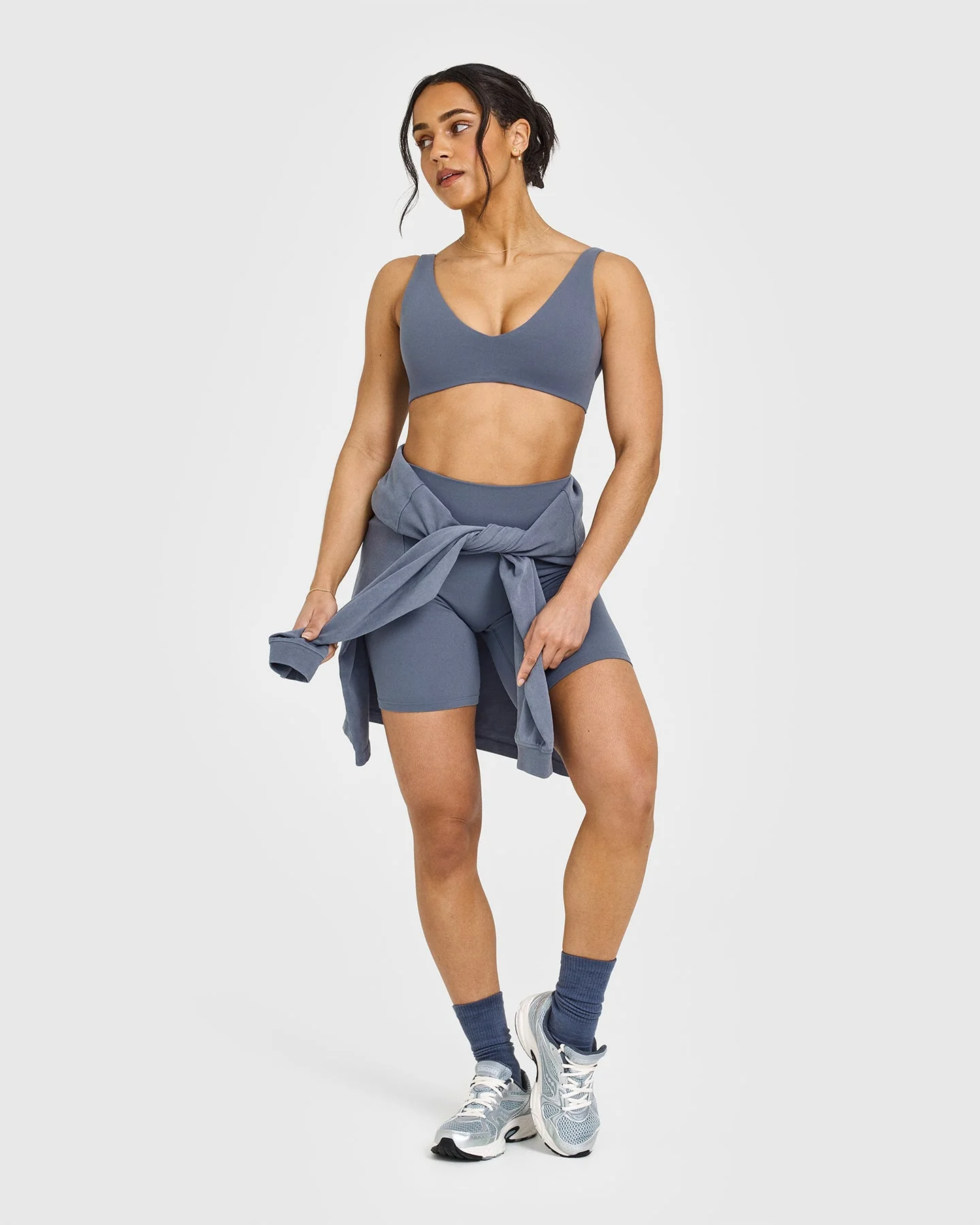 SoftMotion™ Scoop Back Bralette with White Logo | Granite Blue - Image 3