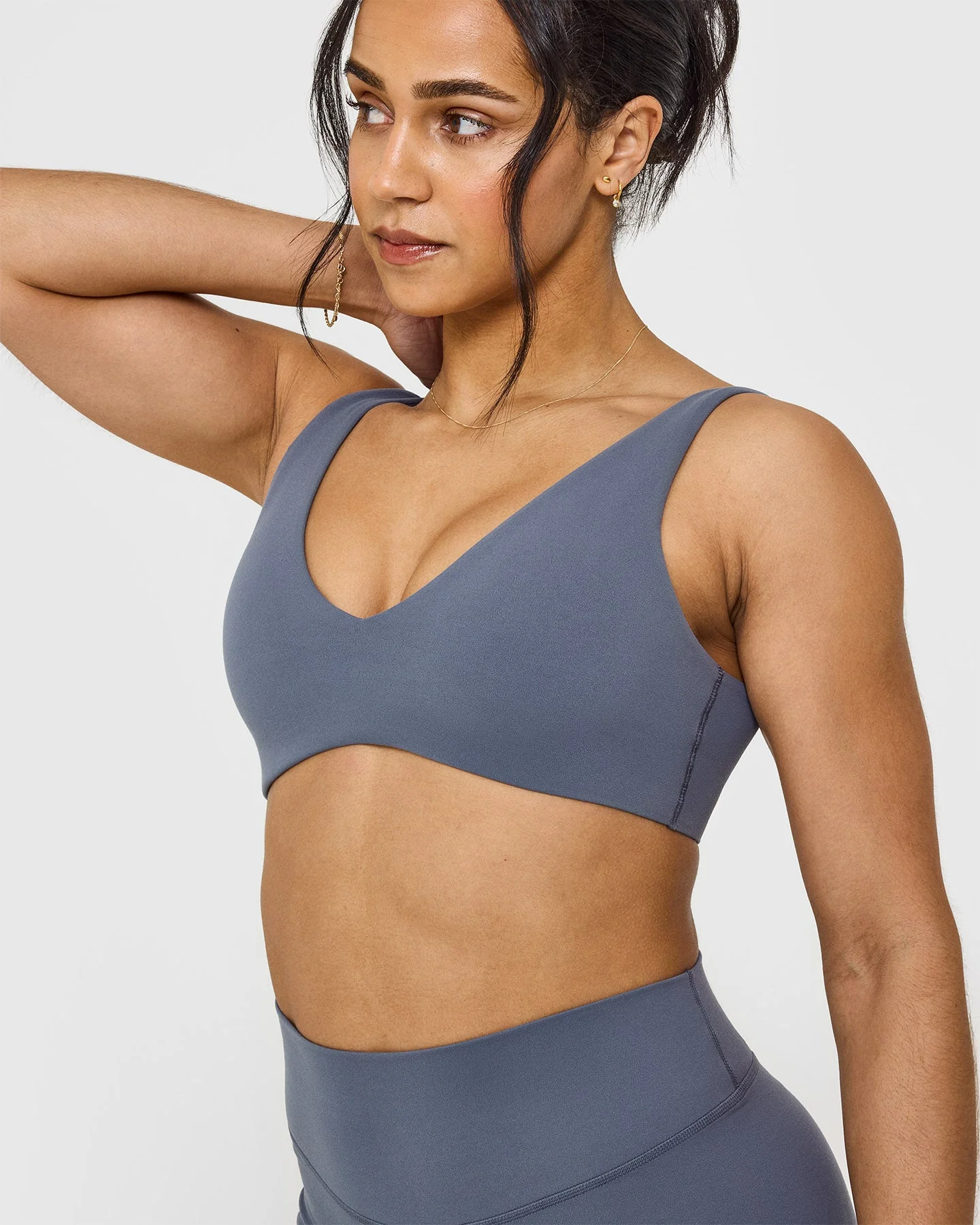 SoftMotion™ Scoop Back Bralette with White Logo | Granite Blue - Image 5