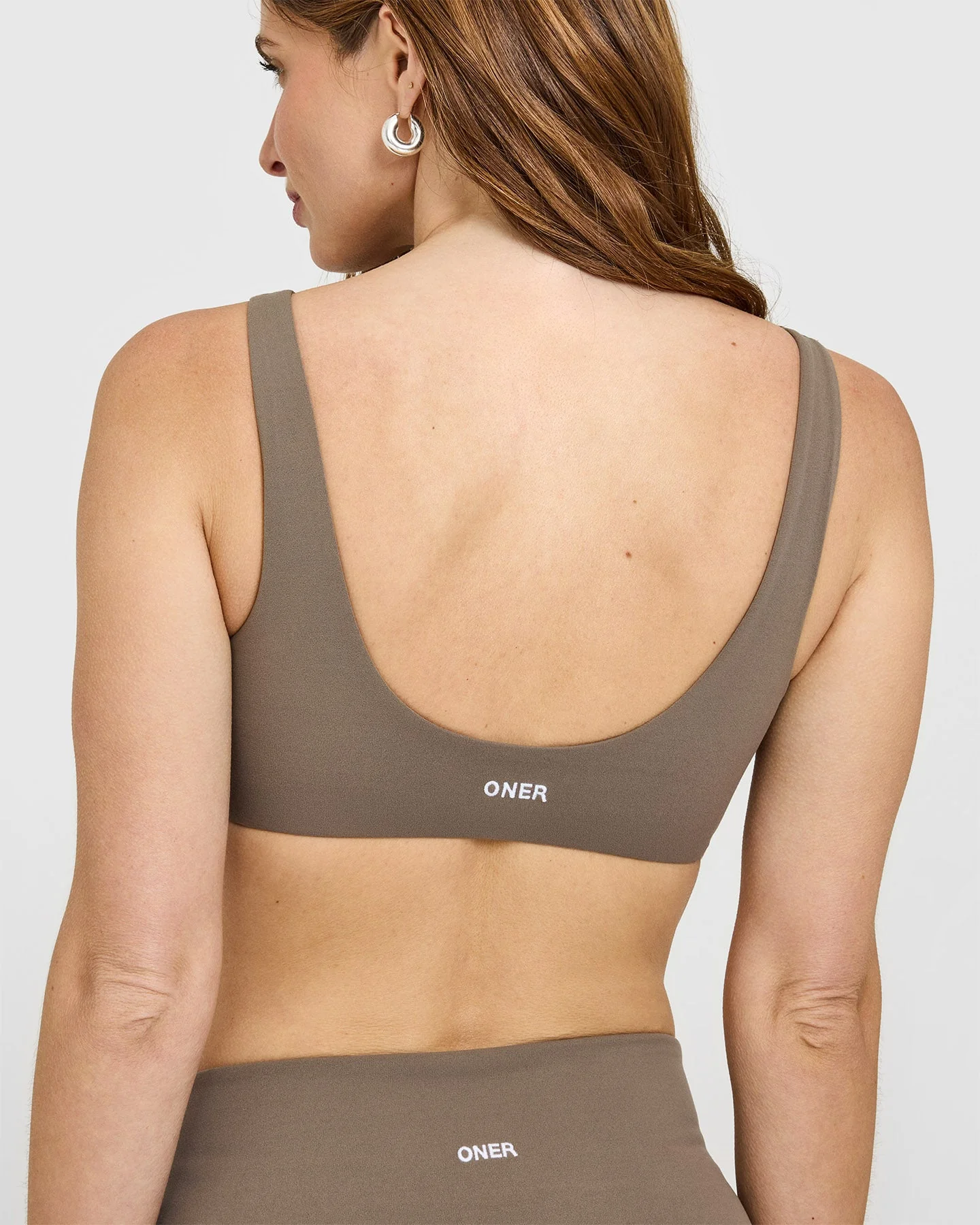 SoftMotion™ Scoop Back Bralette with White Logo | Moss Brown - Image 4
