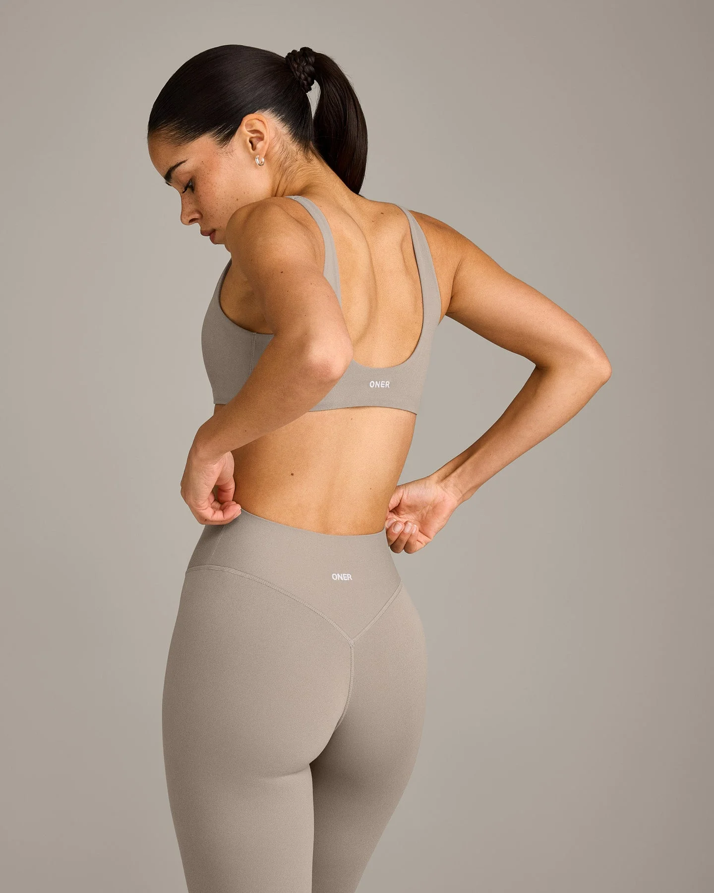 SoftMotion™ Scoop Back Bralette with White Logo | Warm Sand - Image 2
