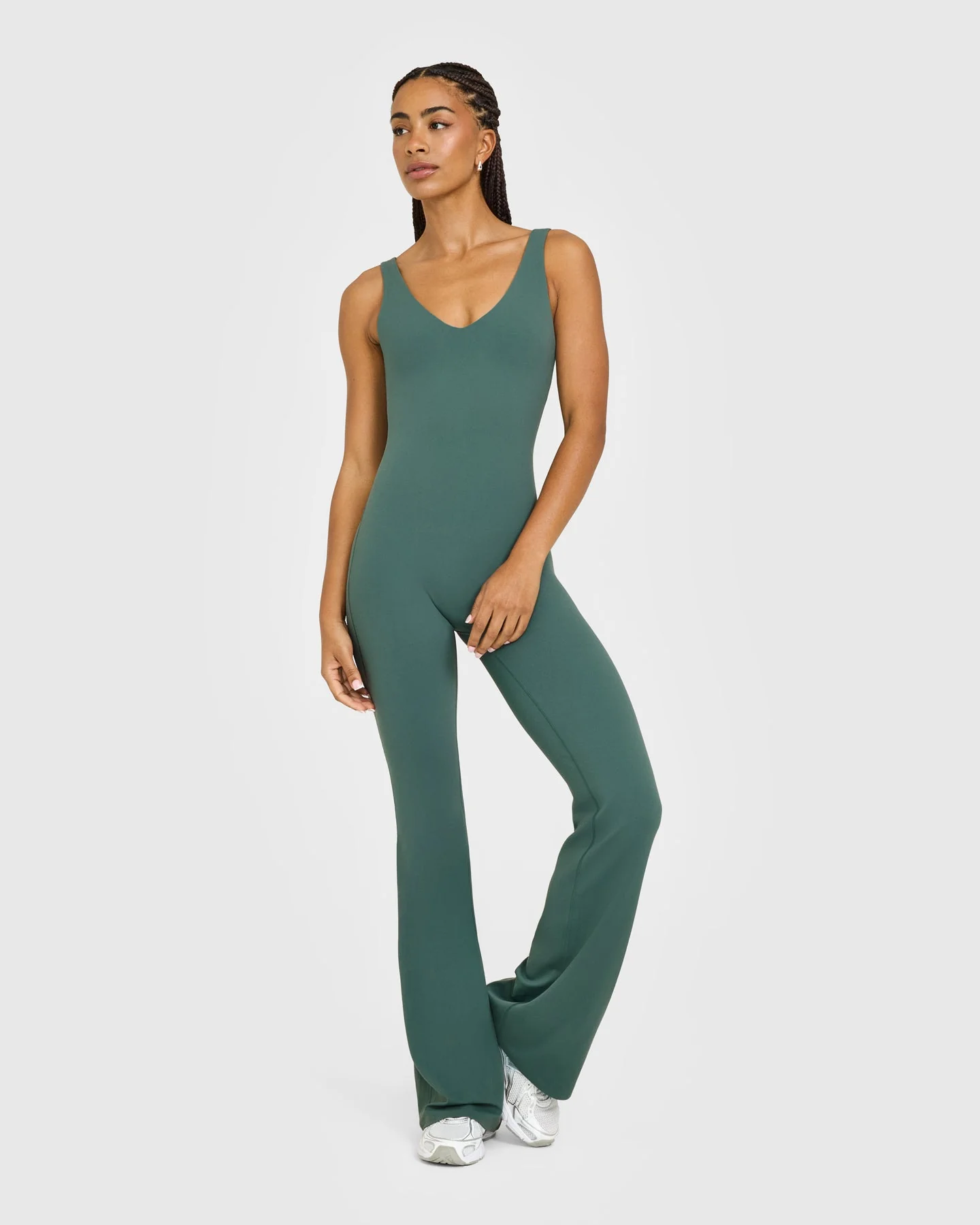 SoftMotion™ Scoop Back Flared All In One Long with White Logo | Iced Green