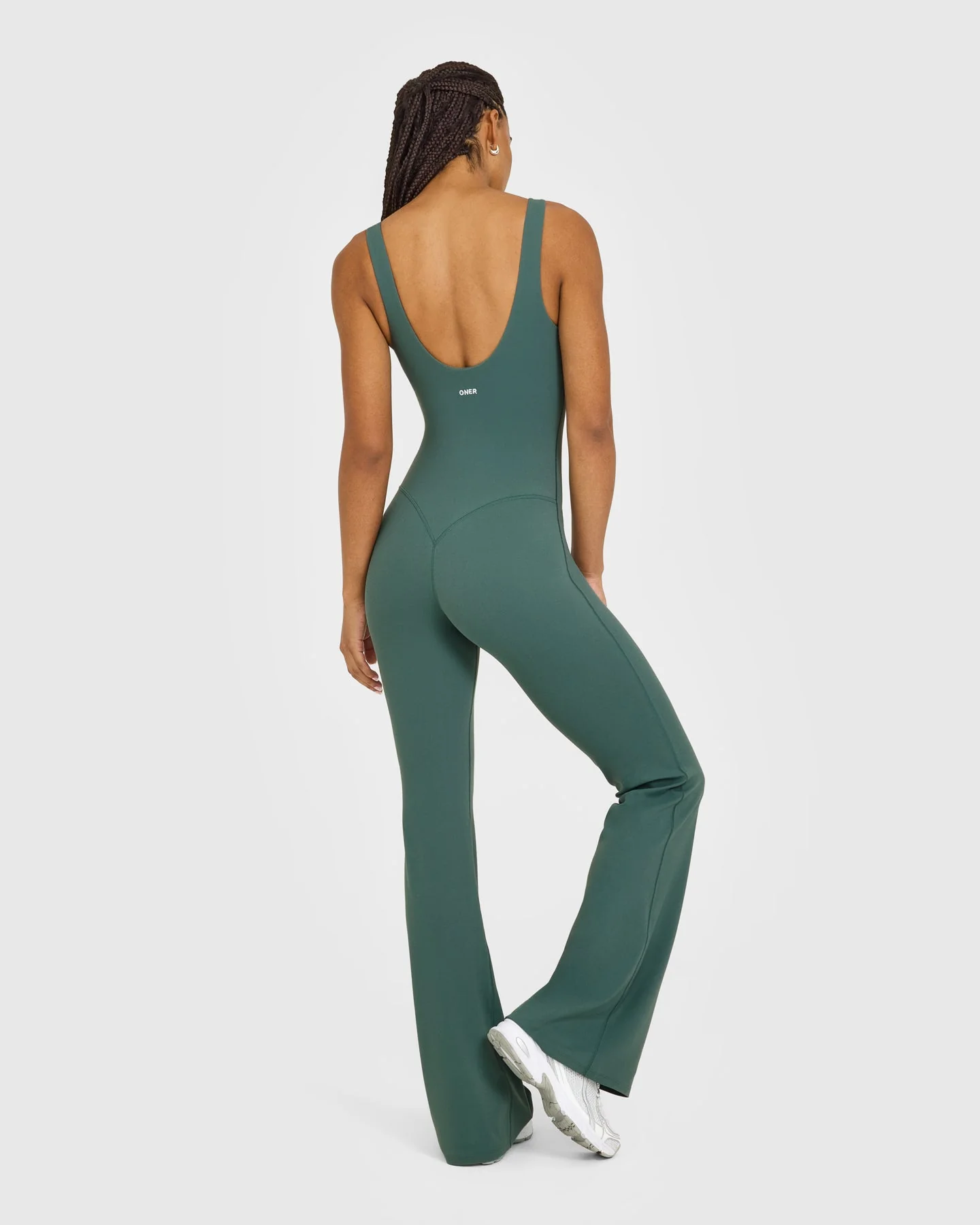 SoftMotion™ Scoop Back Flared All In One Long with White Logo | Iced Green - Image 6