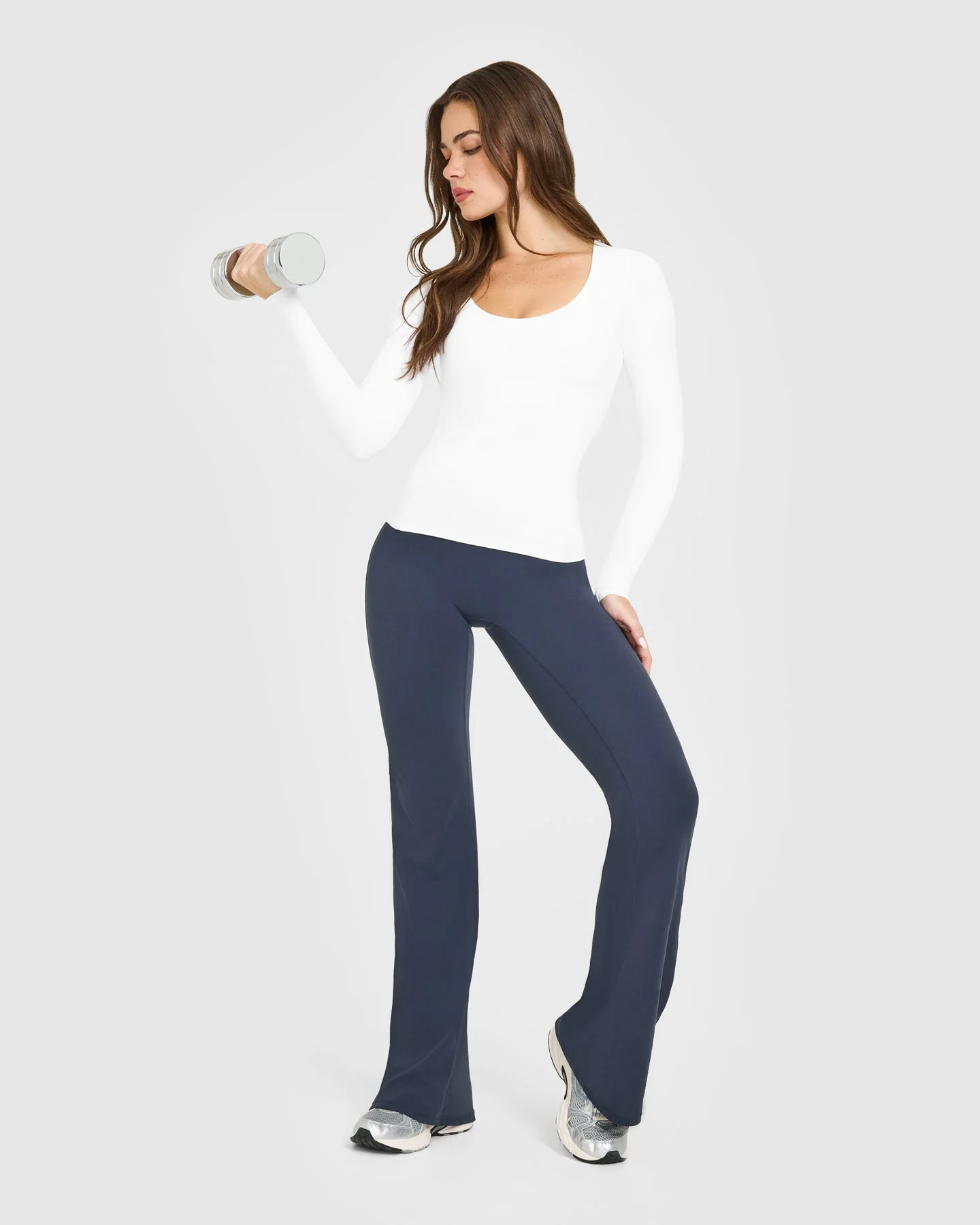 SoftMotion™ Scoop Neck Long Sleeve Top with Built in Bra Shelf | White - Image 3