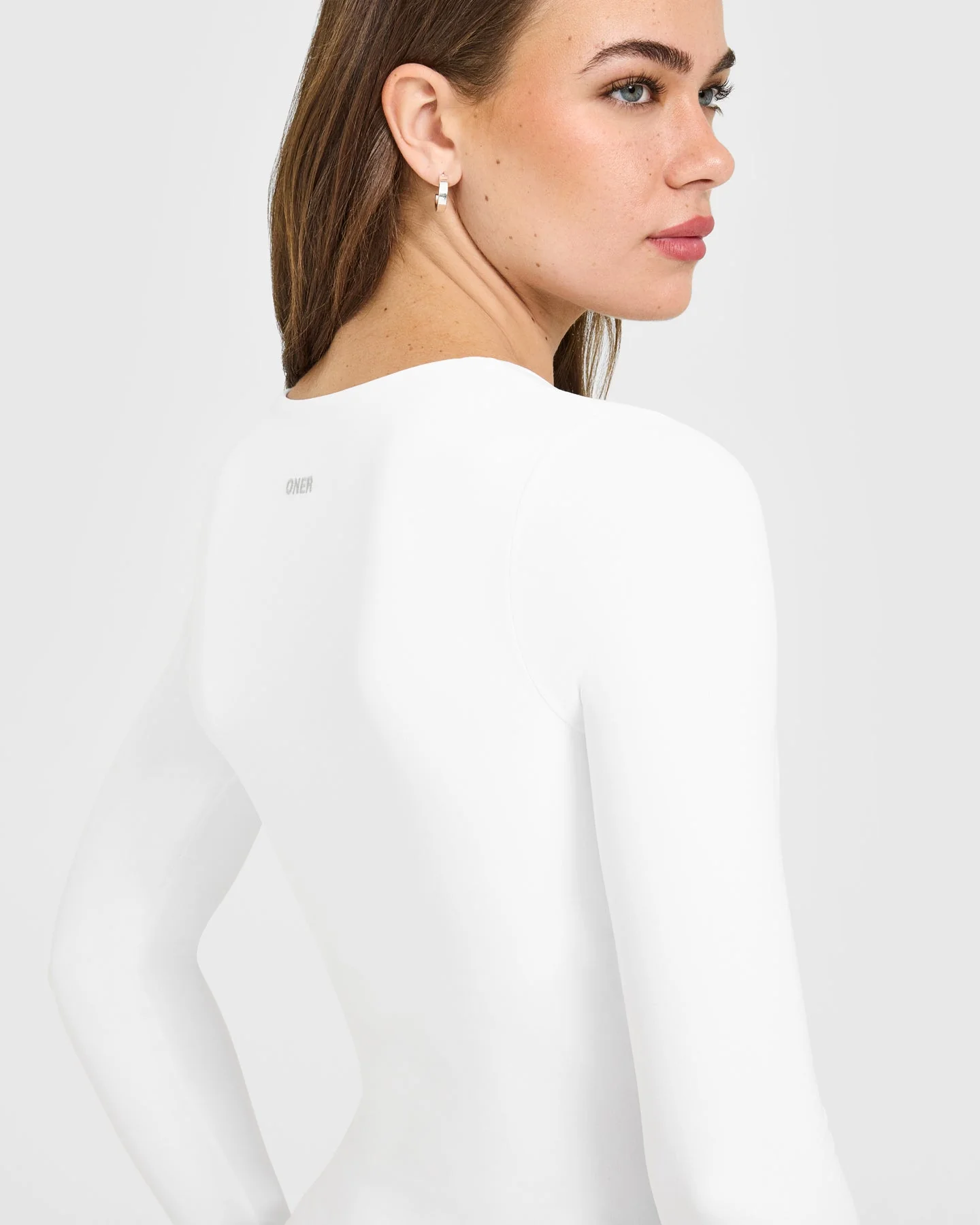SoftMotion™ Scoop Neck Long Sleeve Top with Built in Bra Shelf | White - Image 4