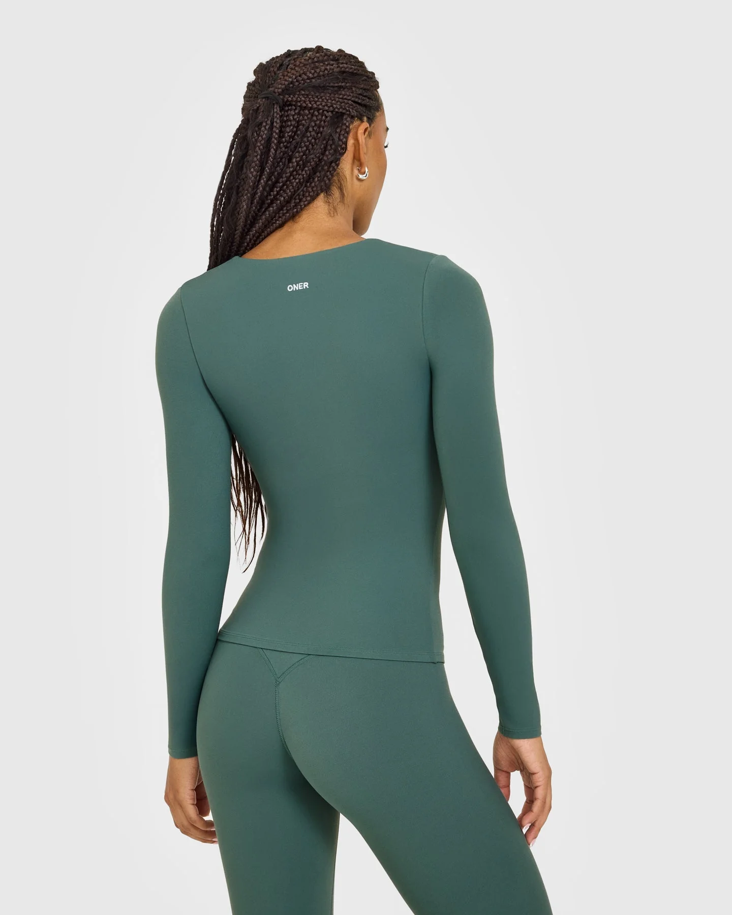 SoftMotion™ Scoop Neck Long Sleeve Top with Built in Bra Shelf with White Logo | Iced Green - Image 2