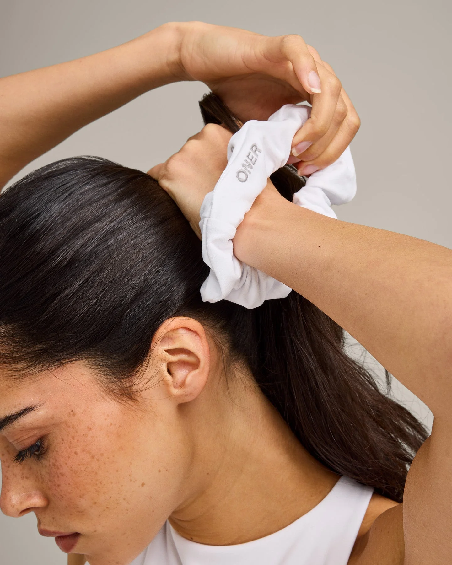 SoftMotion™ Scrunchie with Grey Logo | White - Image 6