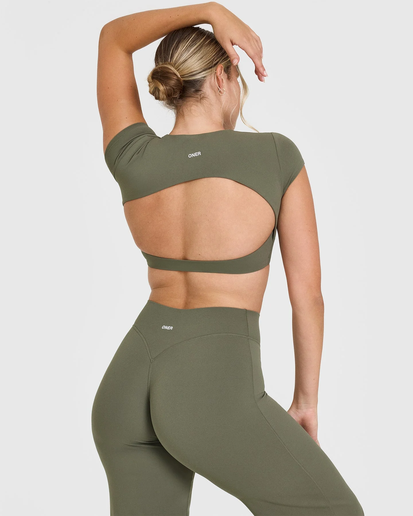 SoftMotion™ Short Sleeve Crop Top with White Logo | Alpine Green - Image 2
