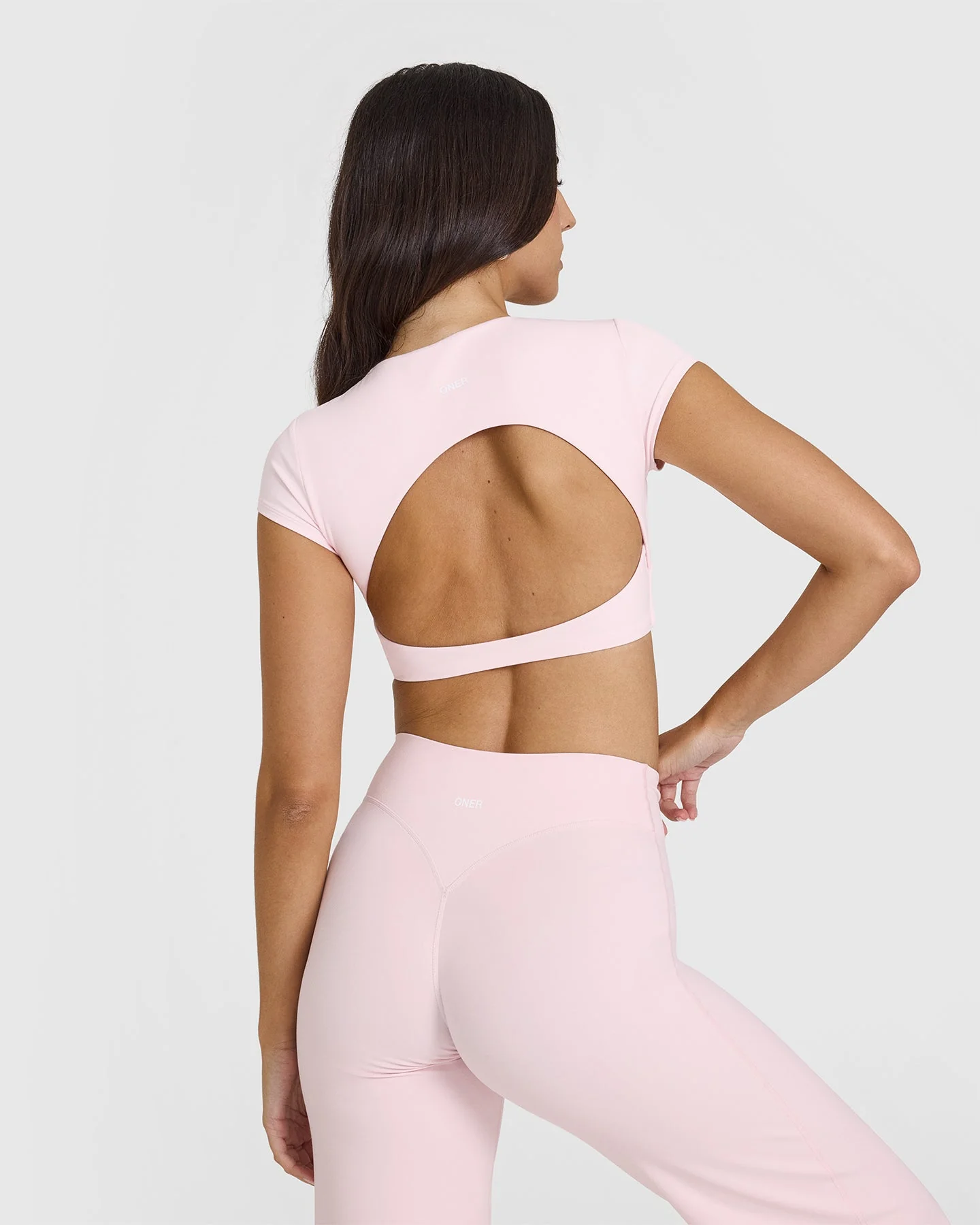 SoftMotion™ Short Sleeve Crop Top with White Logo | Ballet Pink - Image 2