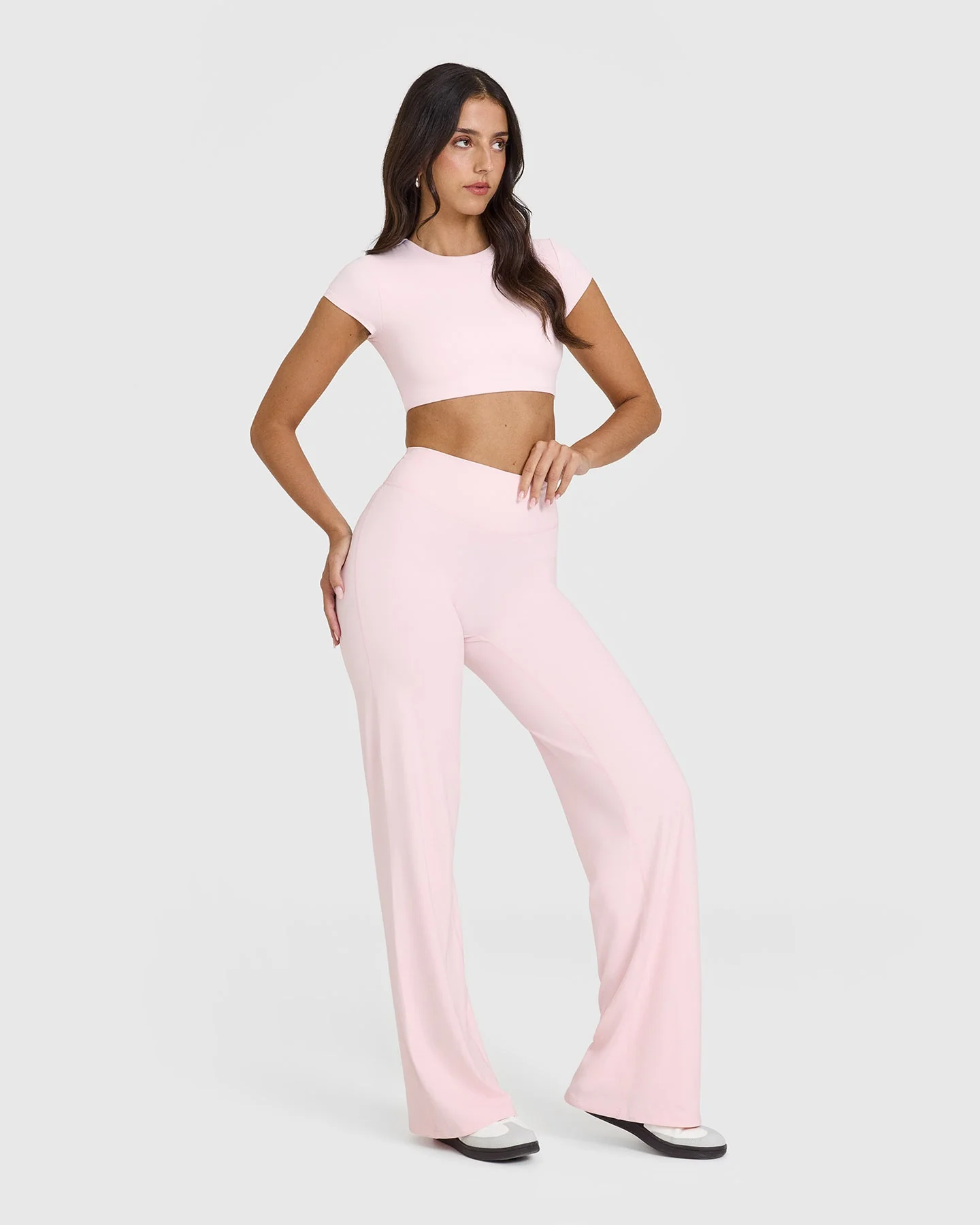 SoftMotion™ Short Sleeve Crop Top with White Logo | Ballet Pink - Image 3