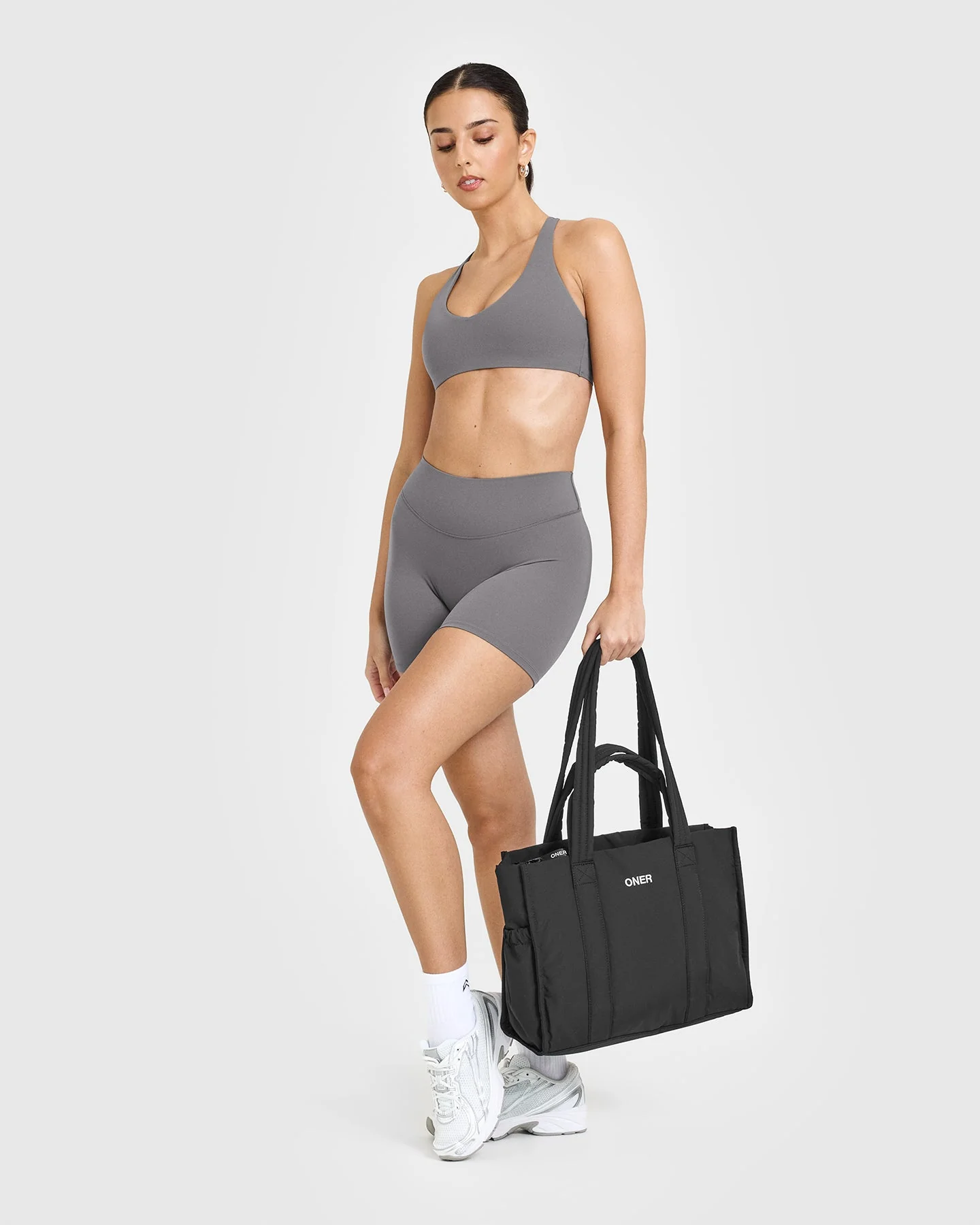 SoftMotion™ Shorts 6" with White Logo | Ash Grey - Image 3