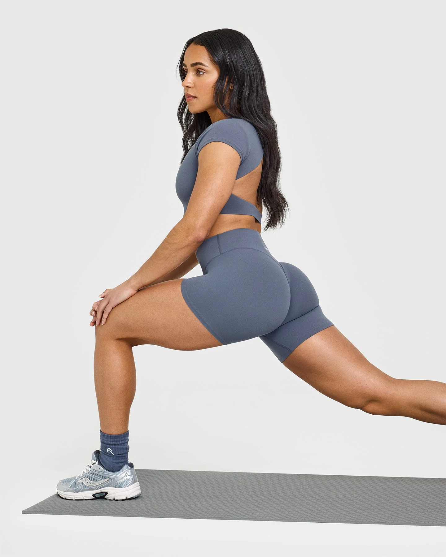 SoftMotion™ Shorts 6" with White Logo | Granite Blue - Image 6