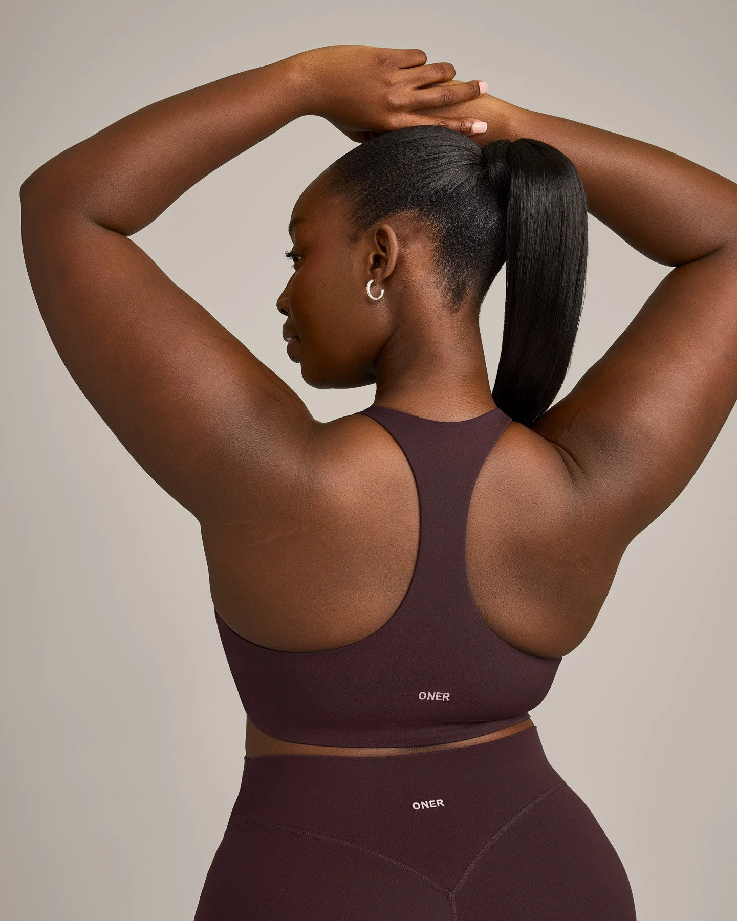 SoftMotion™ Sports Bra with Grey Logo | Plum Brown - Image 4