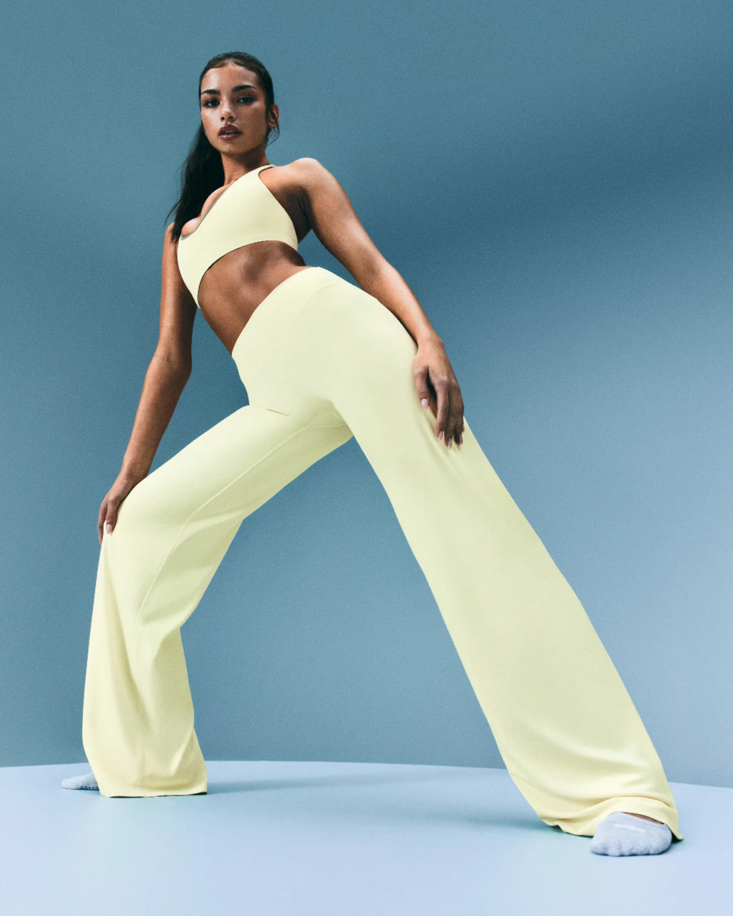 SoftMotion™ Straight Leg Bottoms with Grey Logo | Pastel Yellow - Image 2
