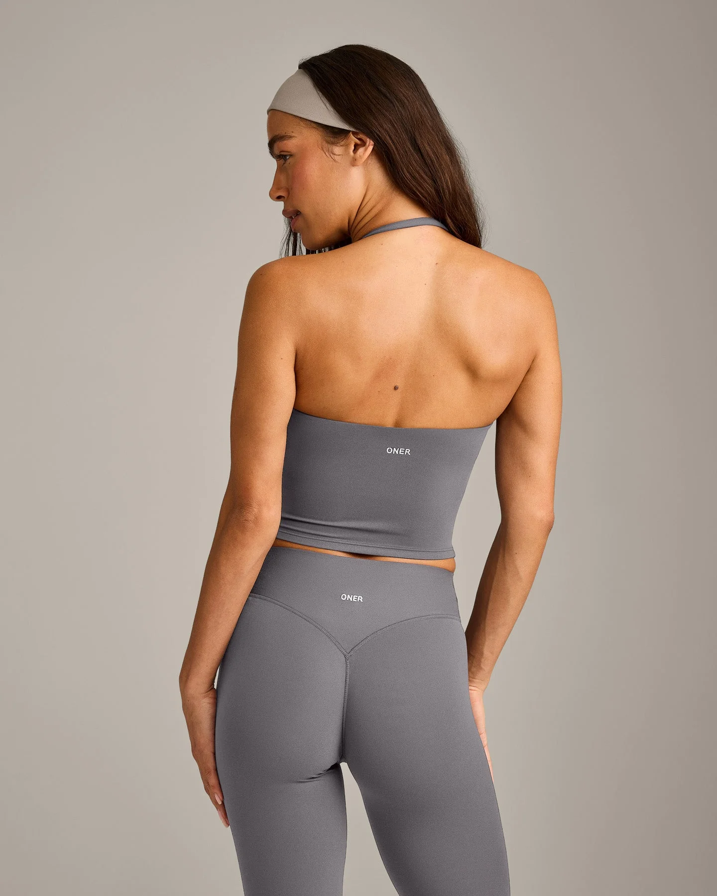 SoftMotion™ Strappy Halter Neck Mid Vest with Built in Bra Shelf with Grey Logo | Ash Grey - Image 5