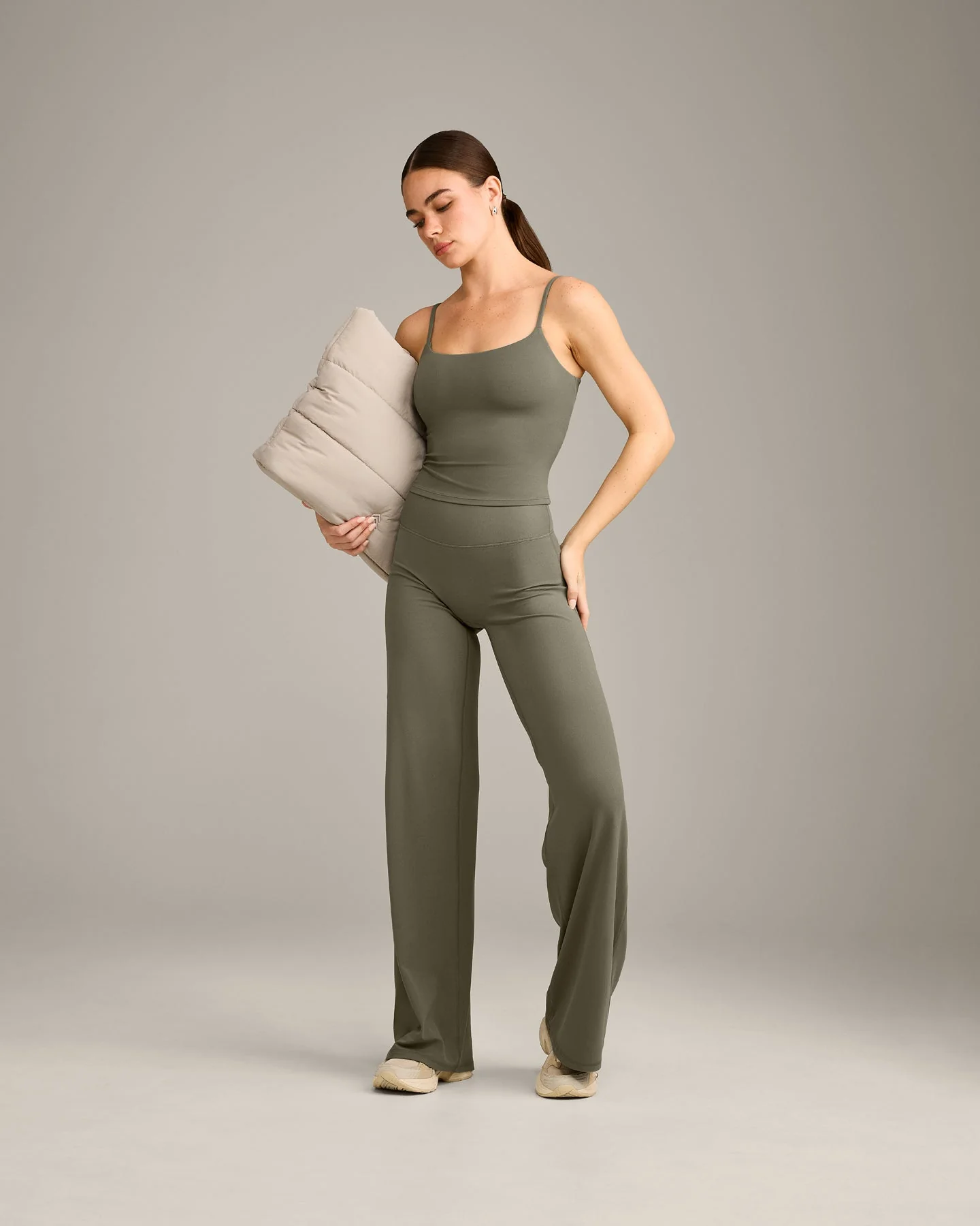 SoftMotion™ Strappy Mid Vest with Built in Bra Shelf with Grey Logo | Alpine Green - Image 3