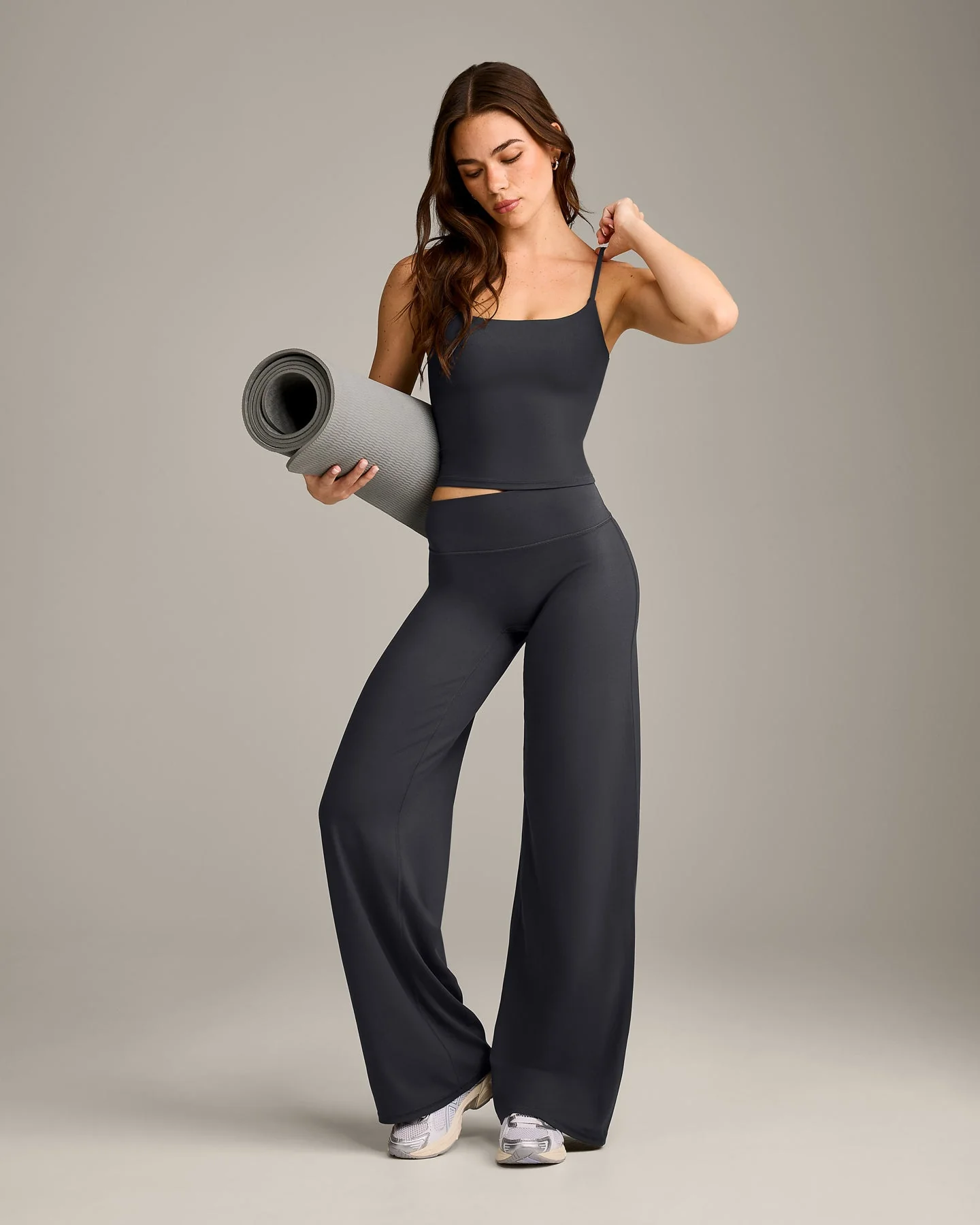 SoftMotion™ Strappy Mid Vest with Built in Bra Shelf with Grey Logo | Coal - Image 3