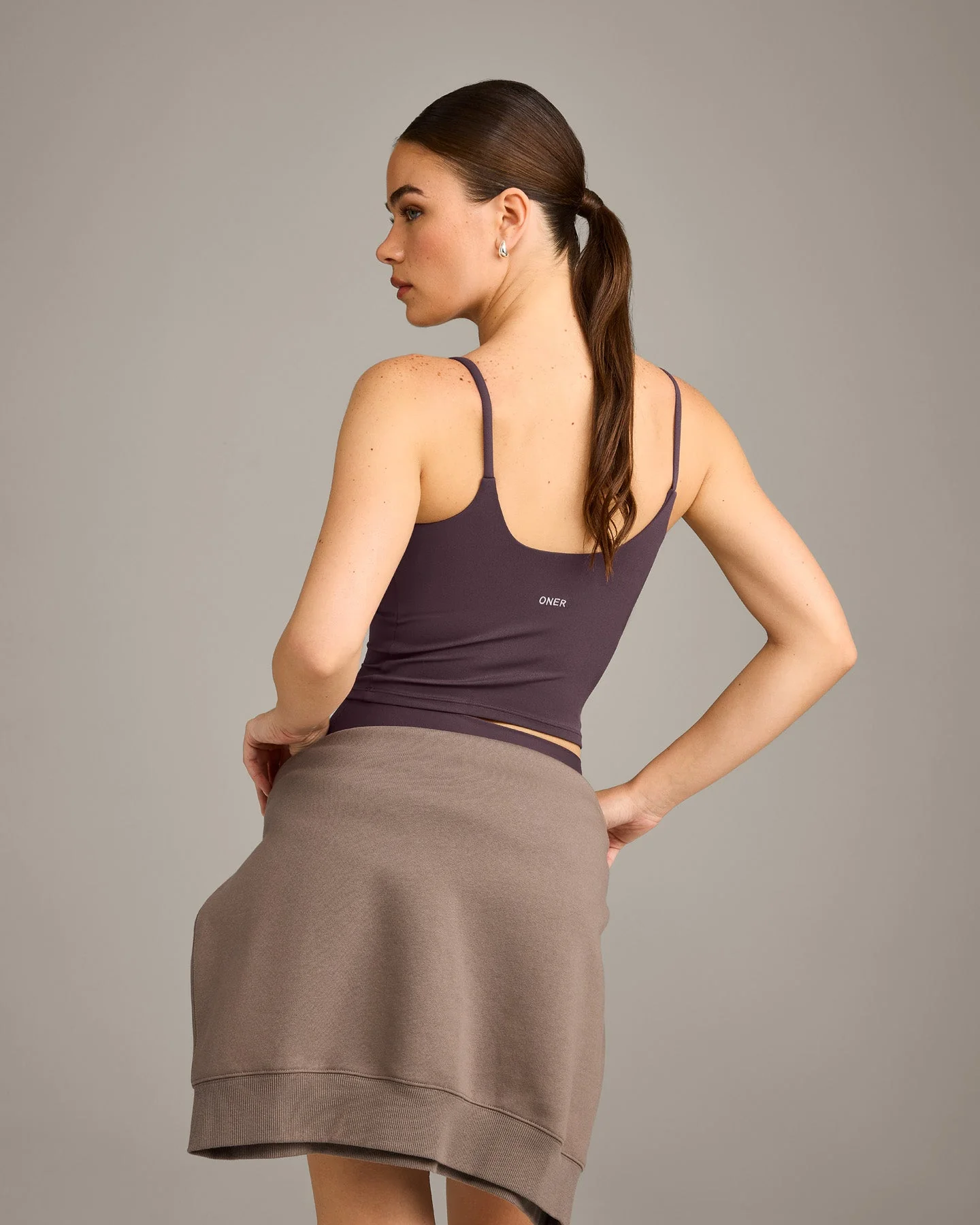 SoftMotion™ Strappy Mid Vest with Built in Bra Shelf with Grey Logo | Dark Umber Brown - Image 5