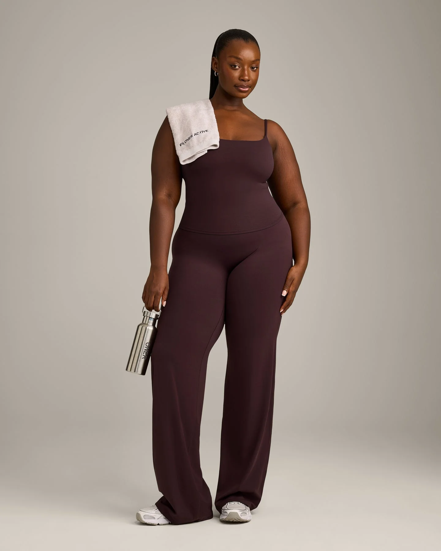 SoftMotion™ Strappy Mid Vest with Built in Bra Shelf with Grey Logo | Plum Brown - Image 3