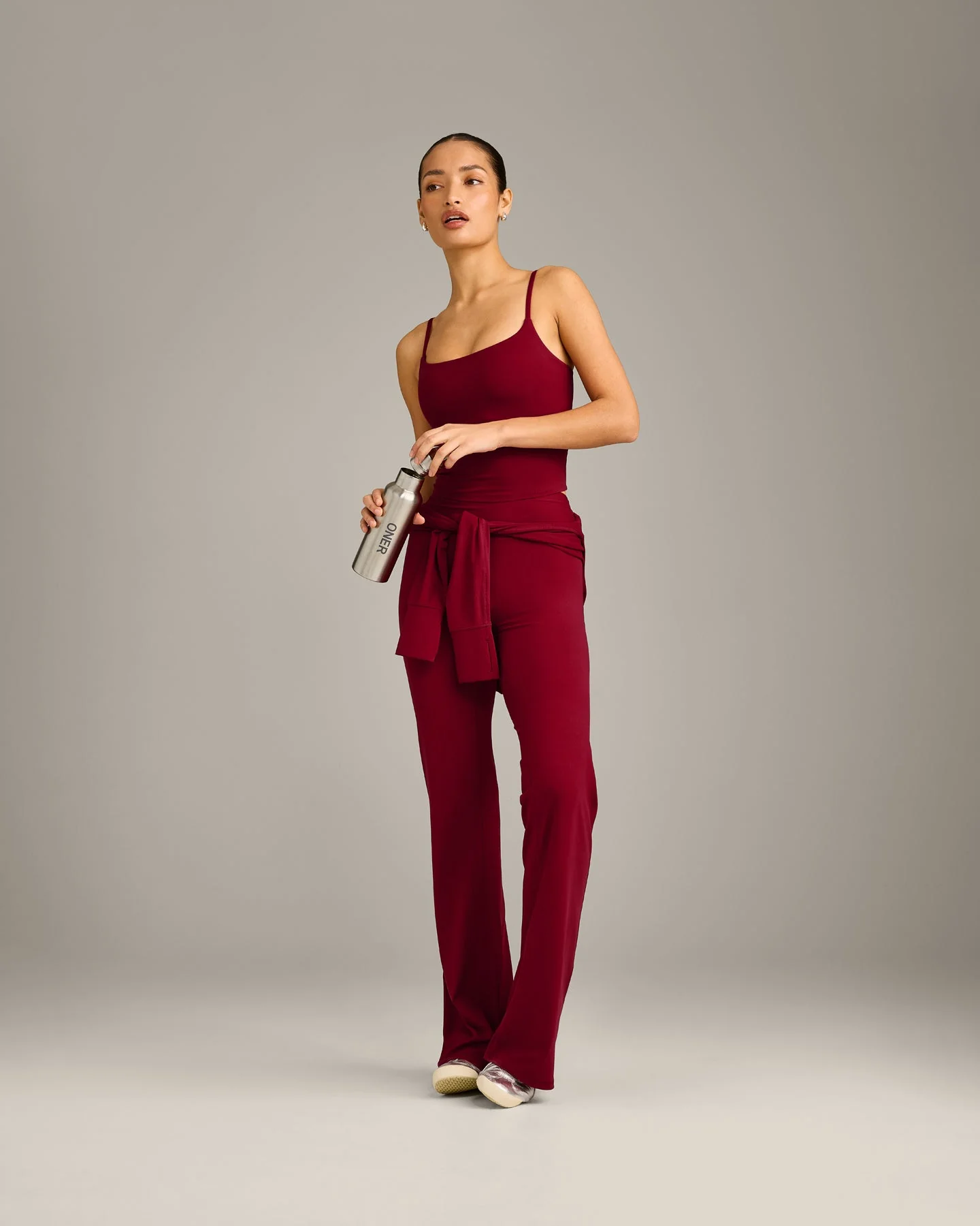 SoftMotion™ Strappy Mid Vest with Built in Bra Shelf with Grey Logo | Ruby Red - Image 6