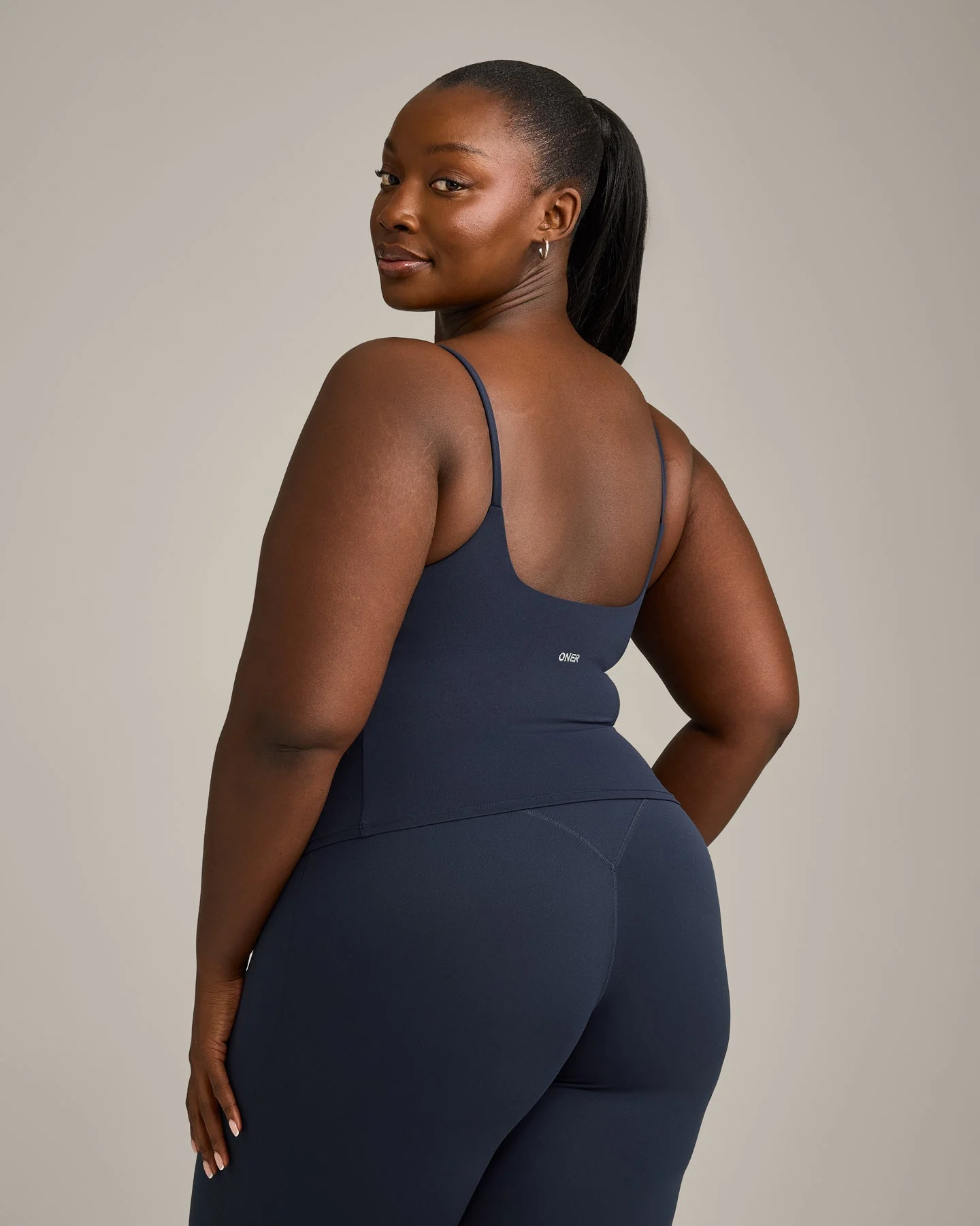 SoftMotion™ Strappy Mid Vest with Built in Bra Shelf with Grey Logo | True Blue - Image 2