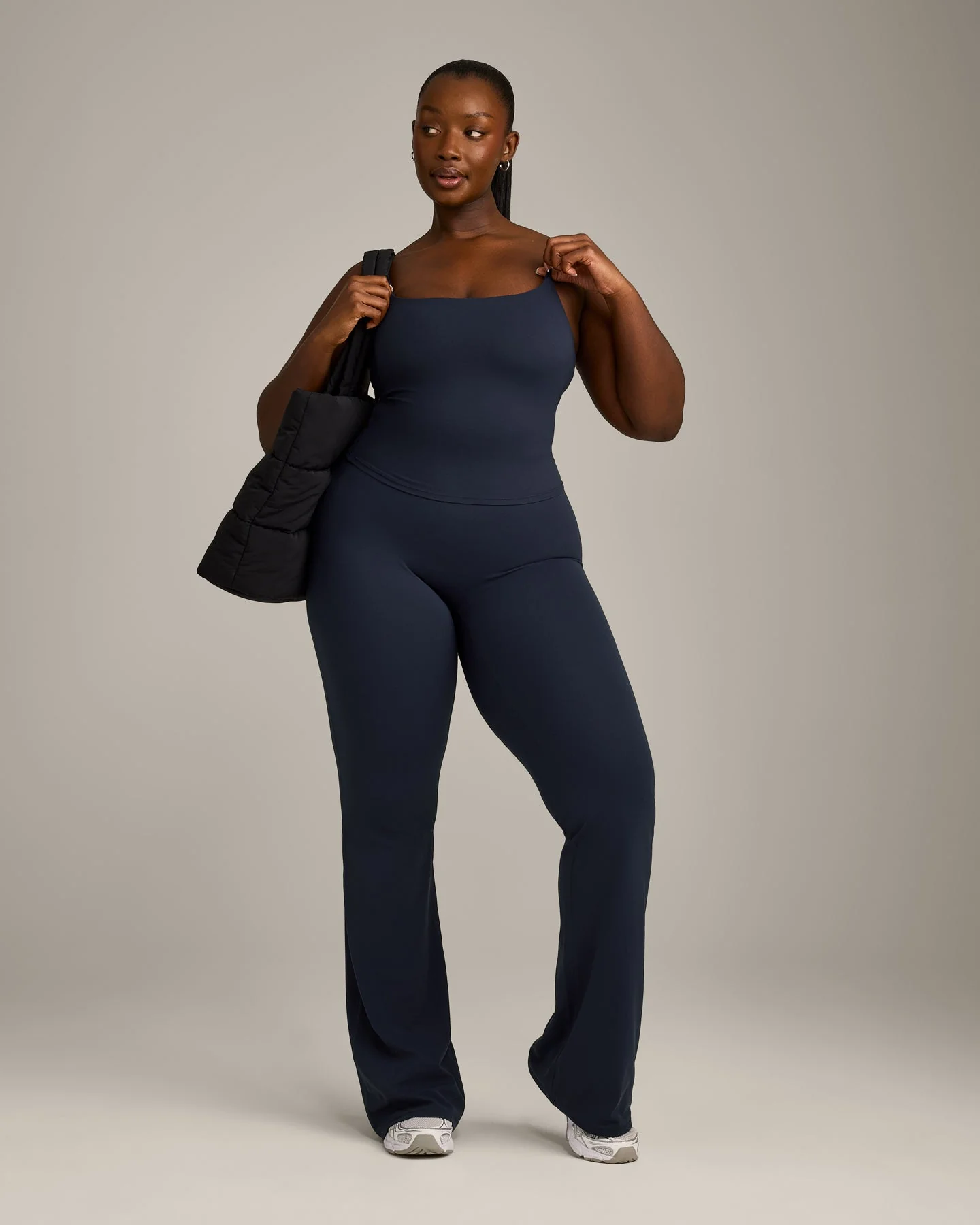 SoftMotion™ Strappy Mid Vest with Built in Bra Shelf with Grey Logo | True Blue - Image 3