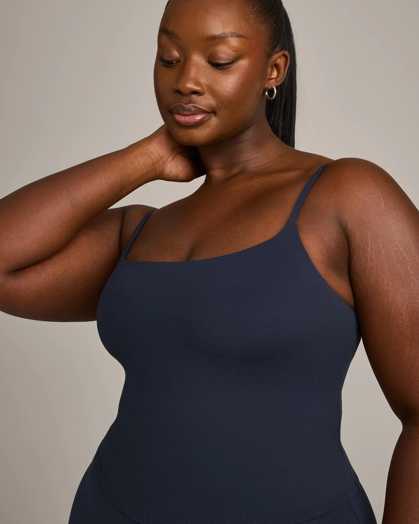 SoftMotion™ Strappy Mid Vest with Built in Bra Shelf with Grey Logo | True Blue - Image 4