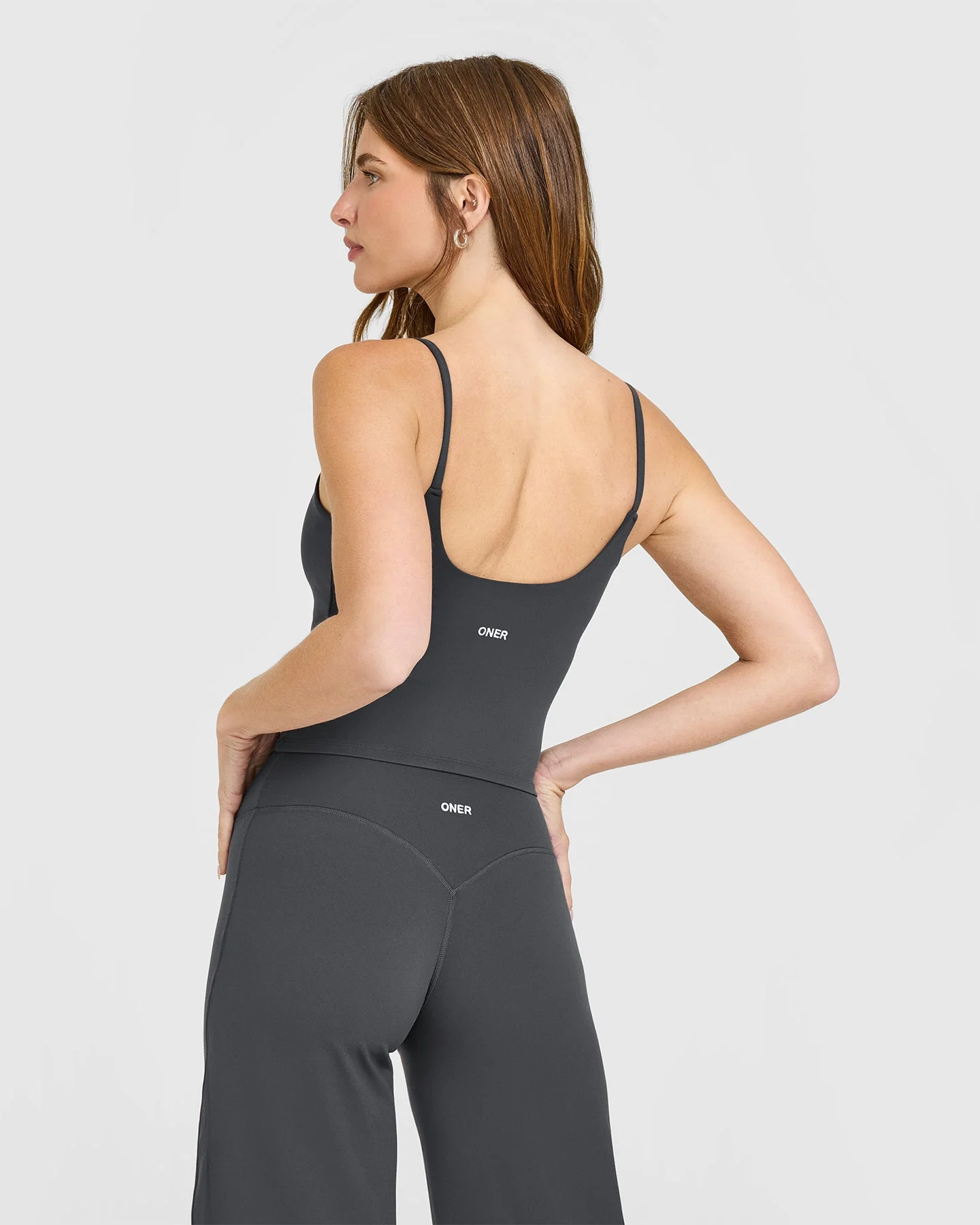 SoftMotion™ Strappy Mid Vest with Built in Bra Shelf with White Logo | Coal - Image 2
