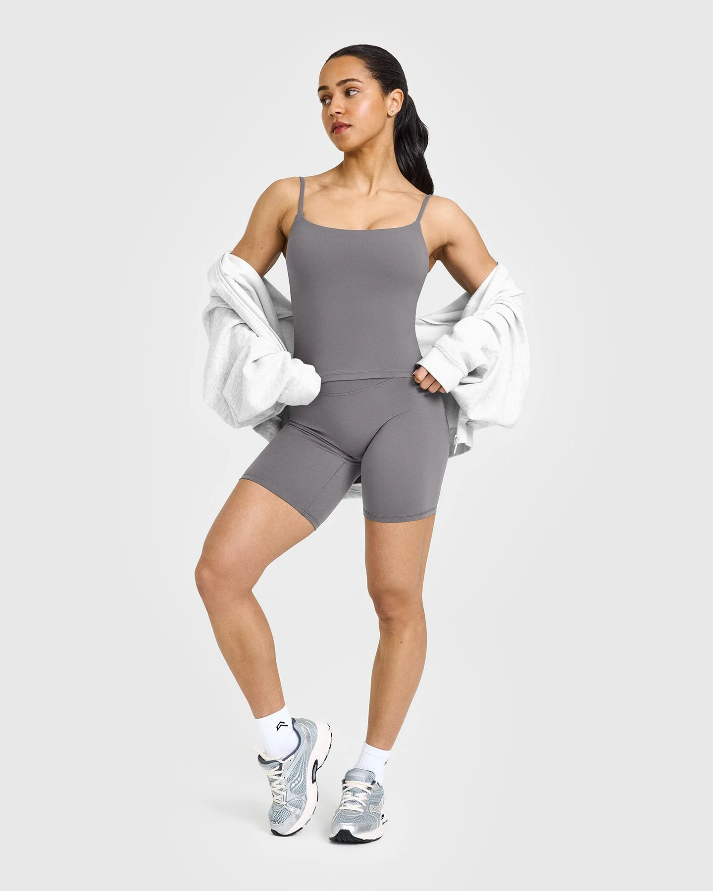 SoftMotion™ Strappy Mid Vest with Built in Bra Shelf with White Logo | Ash Grey - Image 3