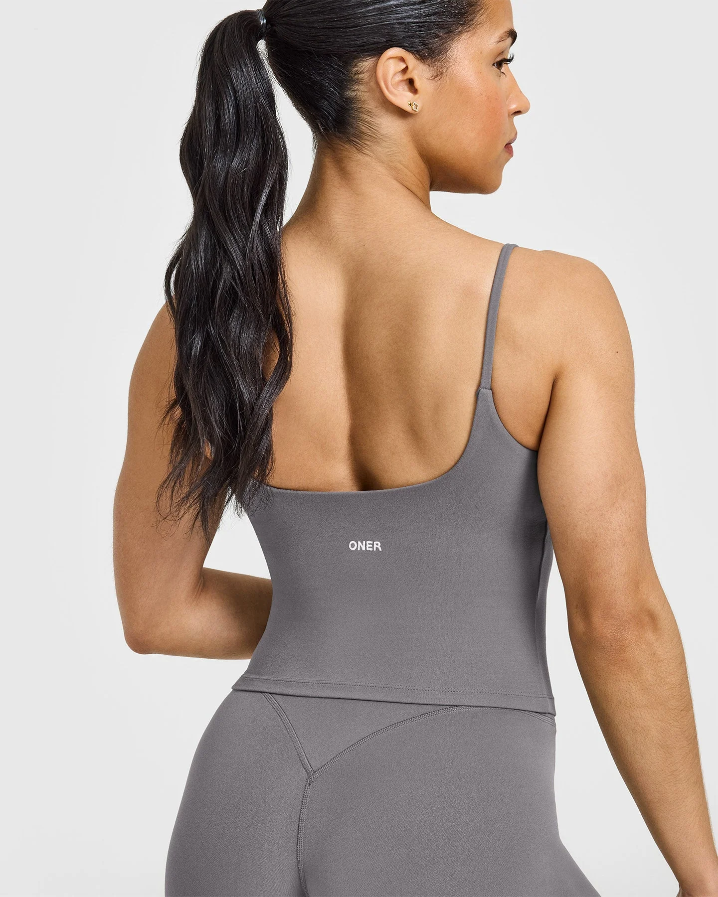 SoftMotion™ Strappy Mid Vest with Built in Bra Shelf with White Logo | Ash Grey - Image 4