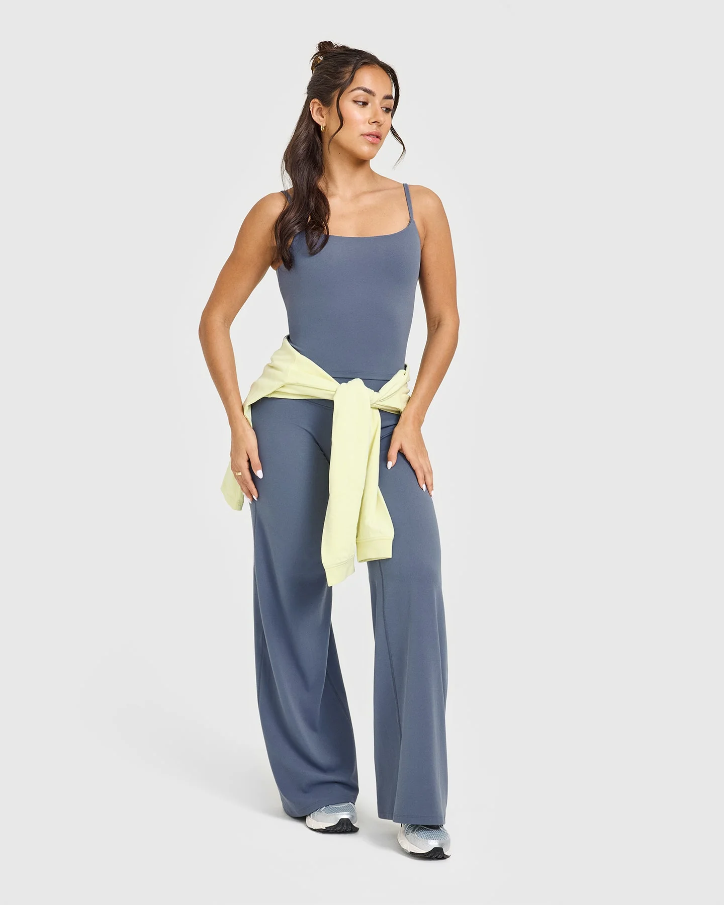 SoftMotion™ Strappy Mid Vest with Built in Bra Shelf with White Logo | Granite Blue - Image 3