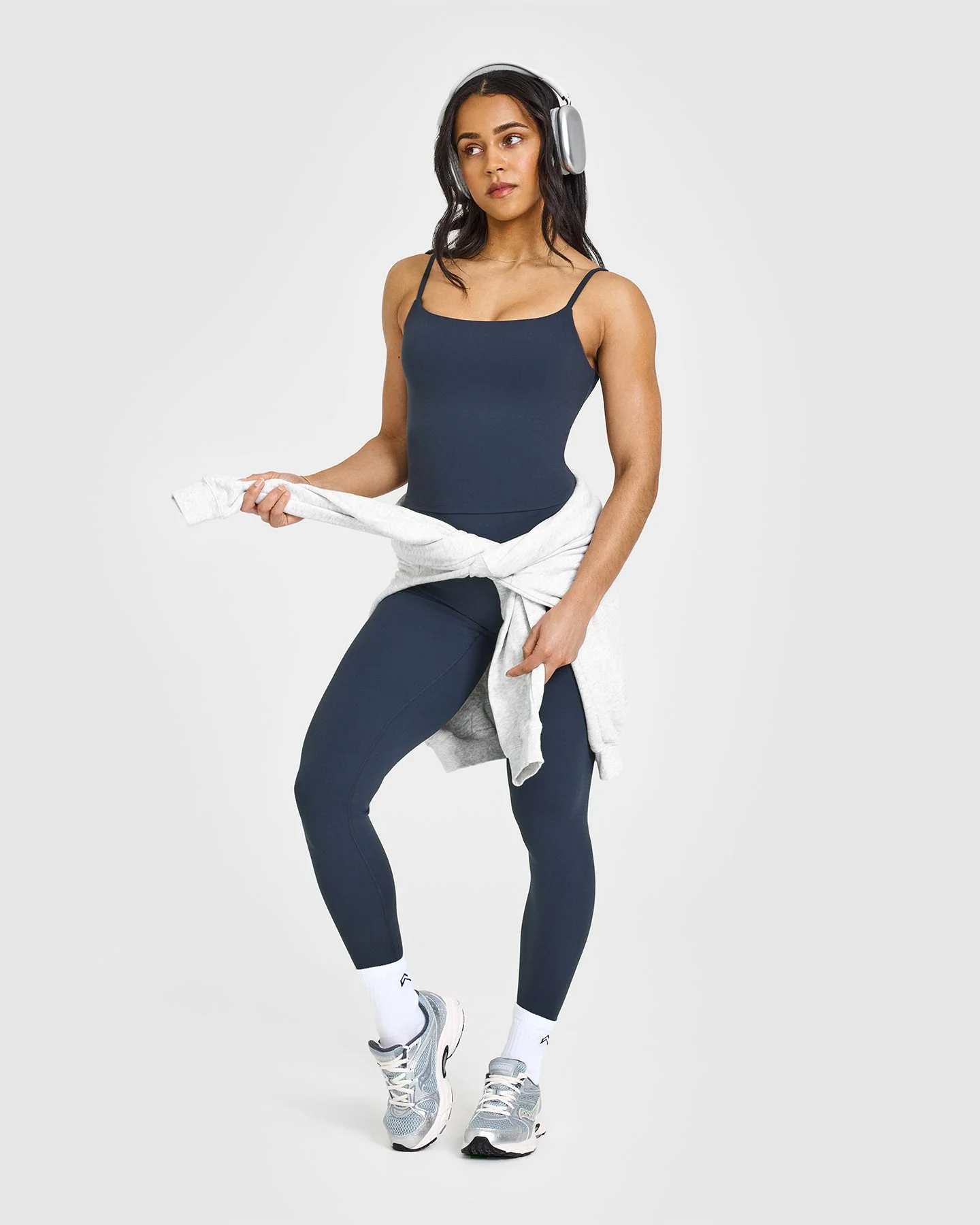 SoftMotion™ Strappy Mid Vest with Built in Bra Shelf with White Logo | True Blue - Image 2