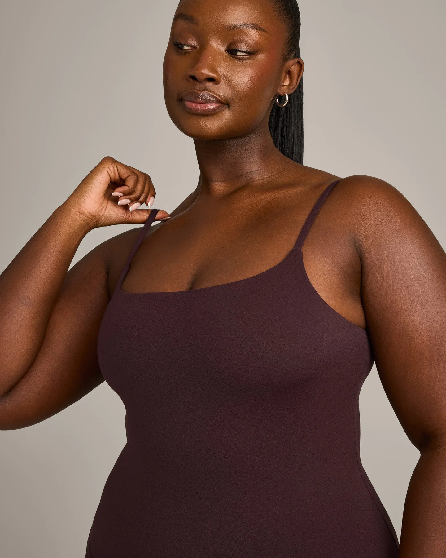 SoftMotion™ Strappy Vest with Built in Bra Shelf with Grey Logo | Plum Brown - Image 2