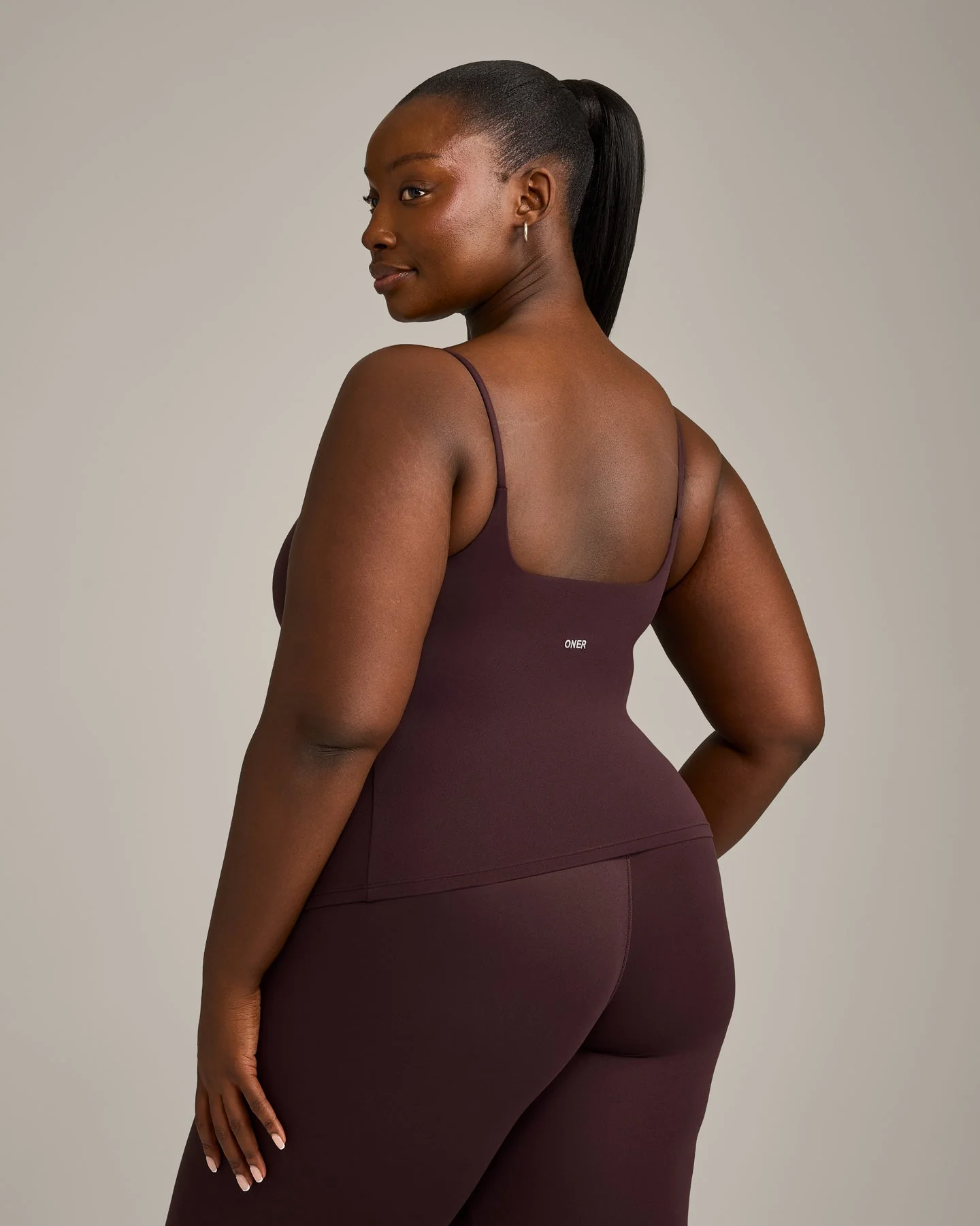 SoftMotion™ Strappy Vest with Built in Bra Shelf with Grey Logo | Plum Brown - Image 5