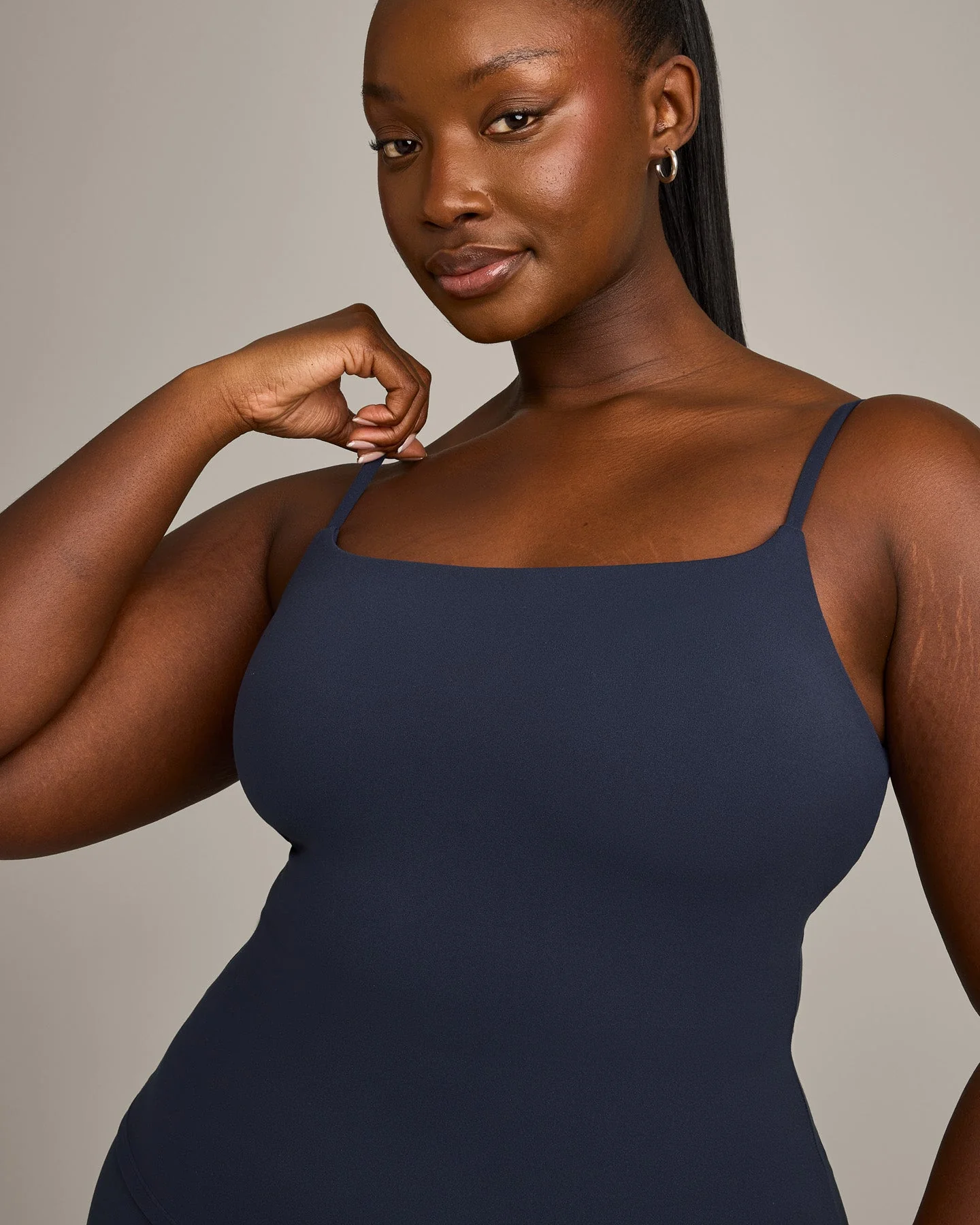 SoftMotion™ Strappy Vest with Built in Bra Shelf with Grey Logo | True Blue - Image 2