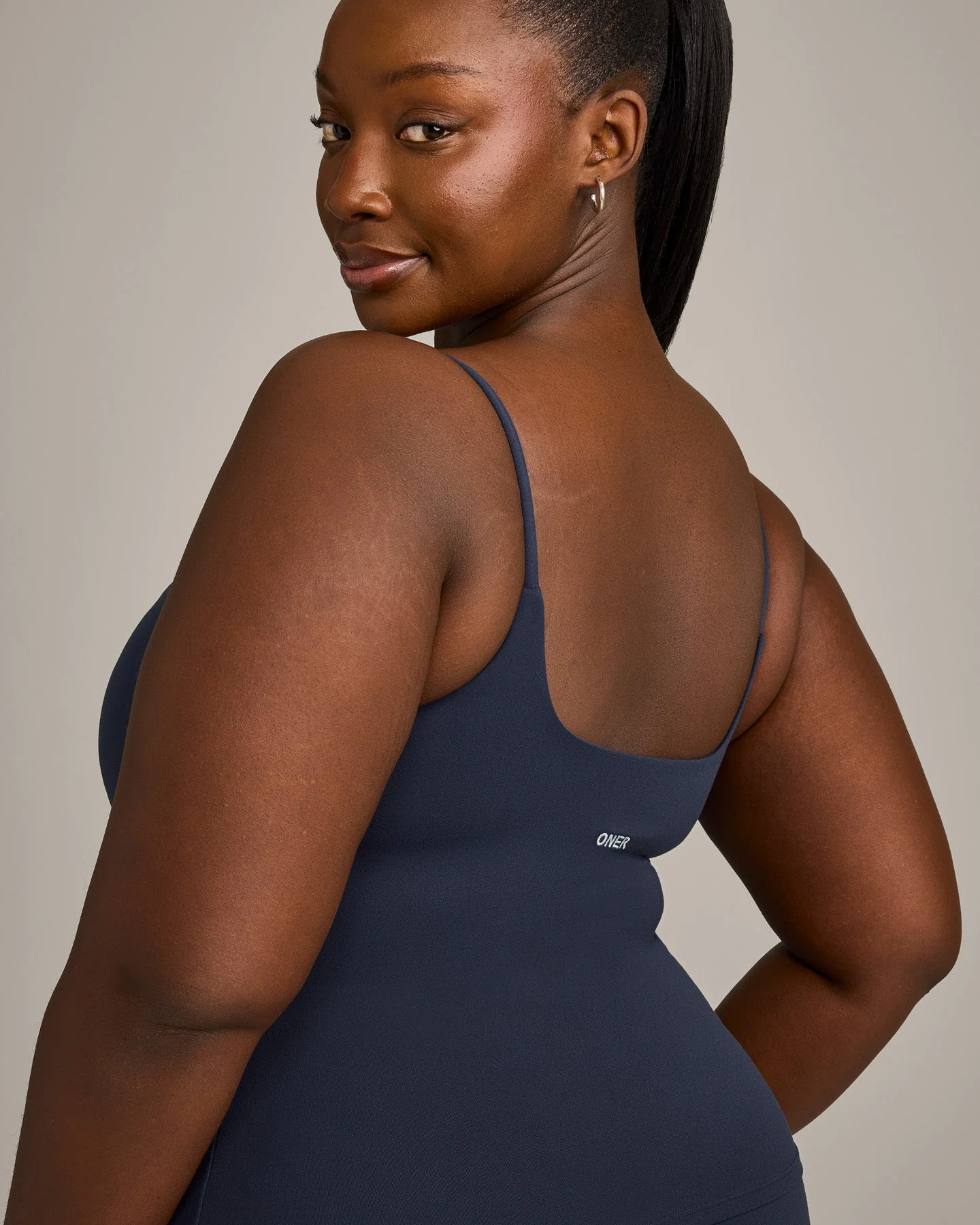 SoftMotion™ Strappy Vest with Built in Bra Shelf with Grey Logo | True Blue - Image 4
