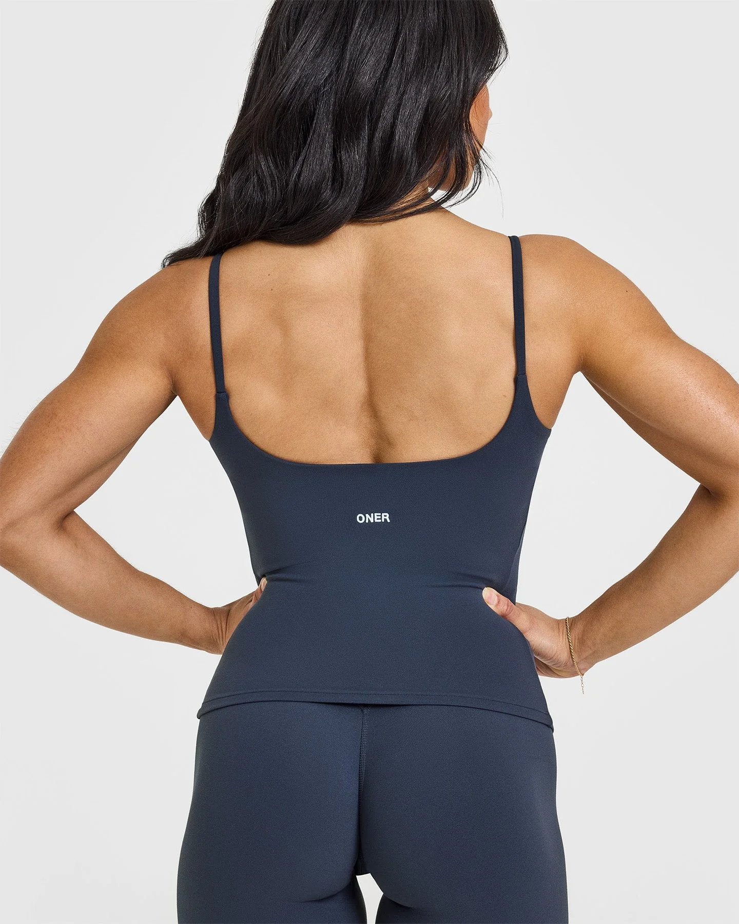 SoftMotion™ Strappy Vest with Built in Bra Shelf with White Logo | True Blue - Image 4