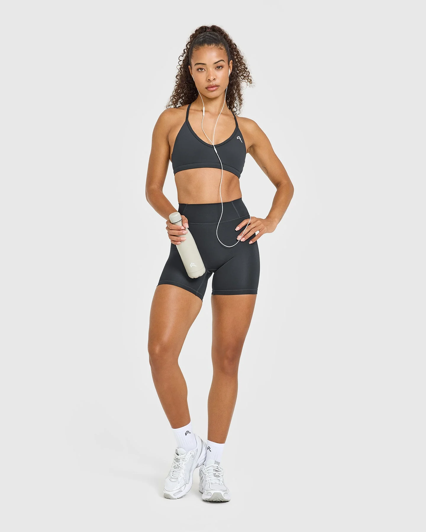 Timeless High Waisted Shorts with White Logo | Coal - Image 3