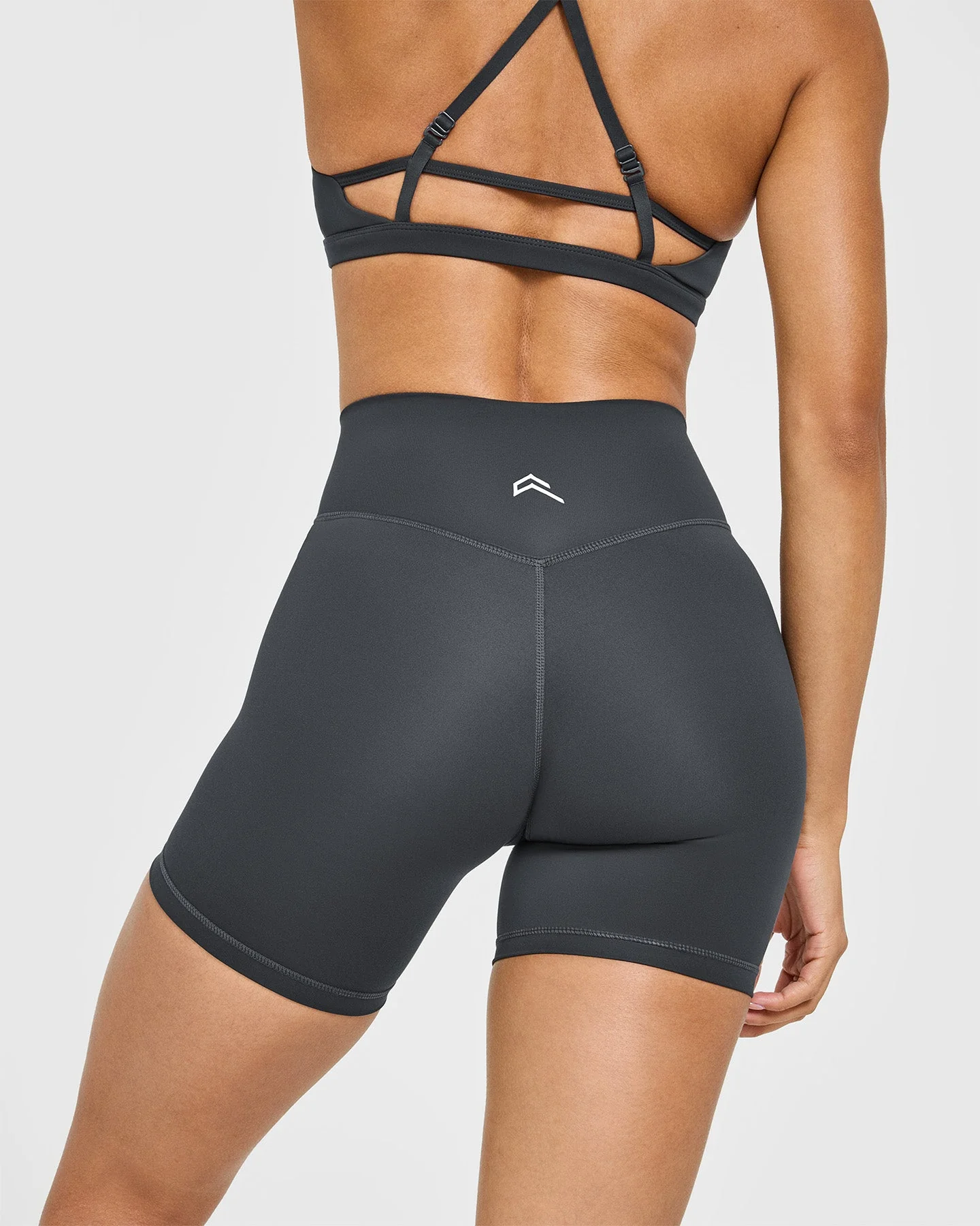 Timeless High Waisted Shorts with White Logo | Coal - Image 4