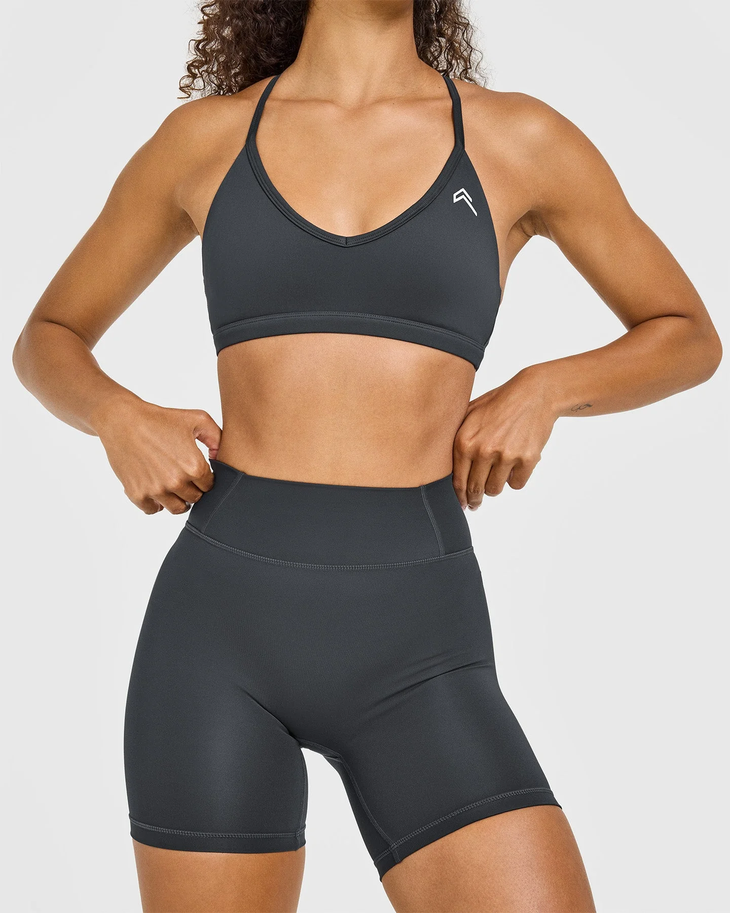 Timeless High Waisted Shorts with White Logo | Coal - Image 5