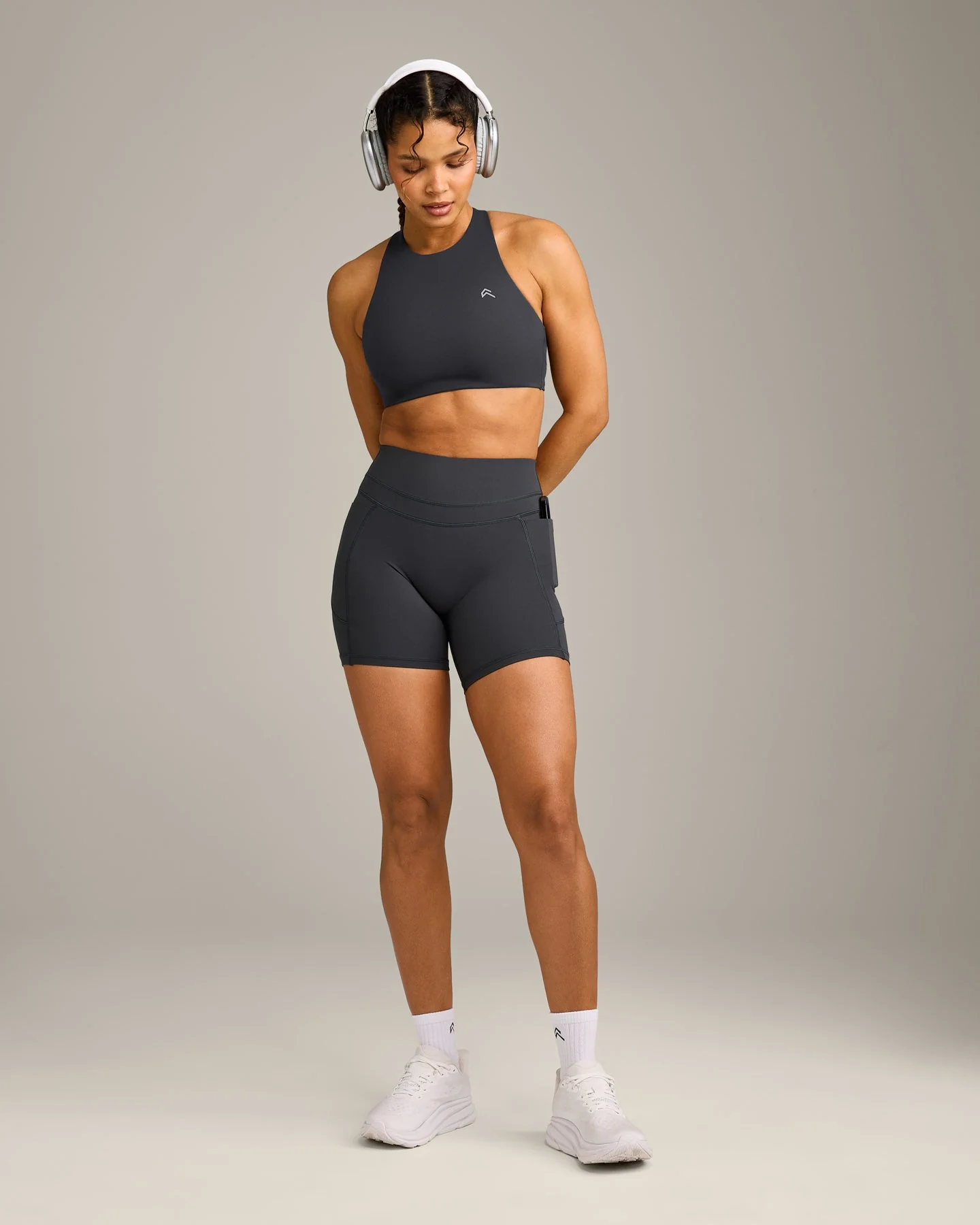 UnifiedMove™ High Waisted Pocket Shorts 6" with Reflective Logo | Coal - Image 3