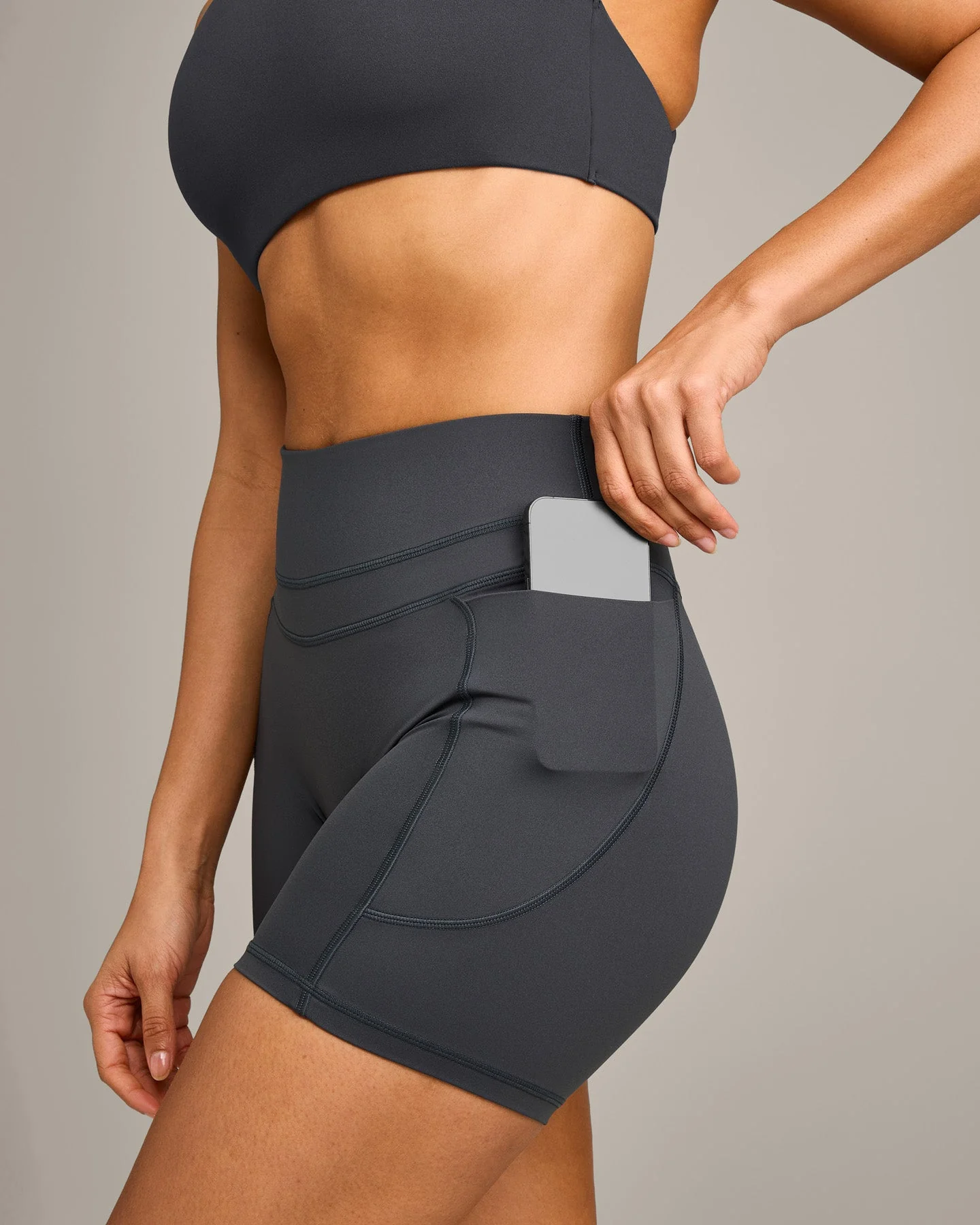 UnifiedMove™ High Waisted Pocket Shorts 6" with Reflective Logo | Coal - Image 6