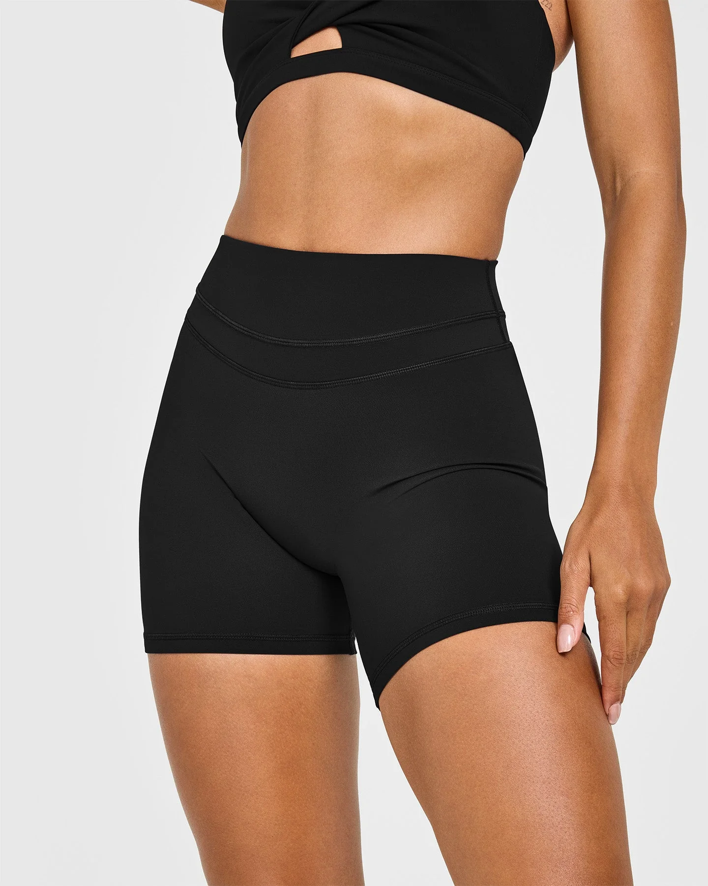 UnifiedMove™ High Waisted Shorts White Logo 6" | Black - Image 5