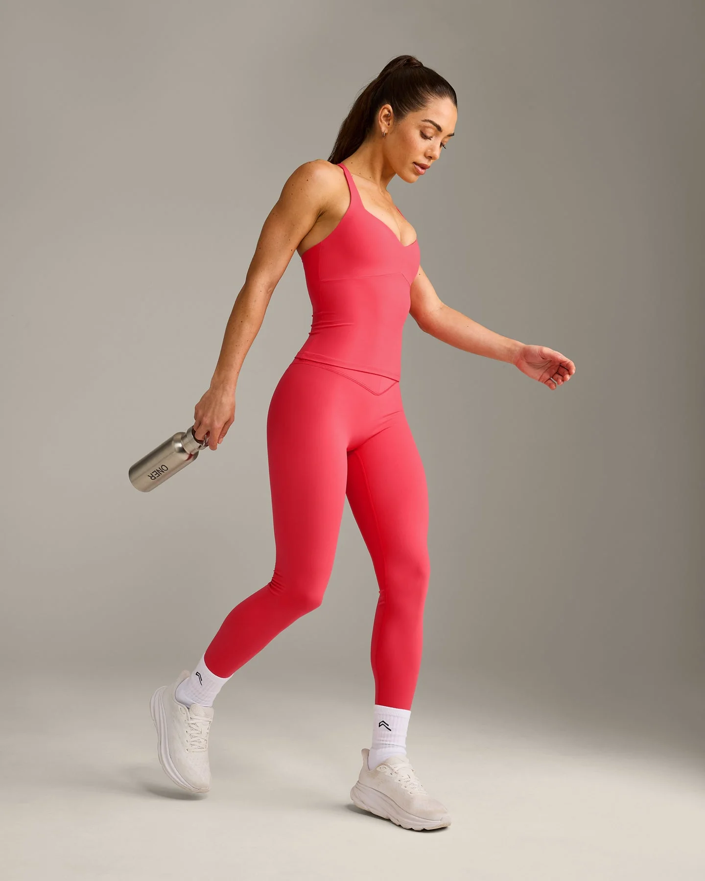 UnifiedMove™ T Back Mid Vest with Built in Bra Shelf with Reflective Logo | Charged Pink - Image 3