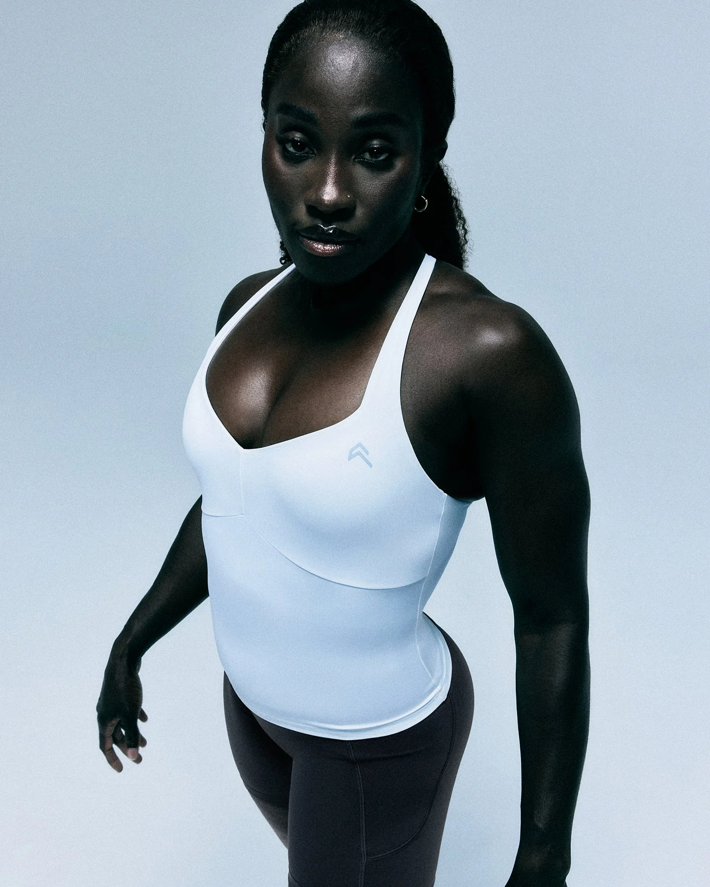 UnifiedMove™ T Back Mid Vest with Built in Bra Shelf with Reflective Logo | White - Image 2