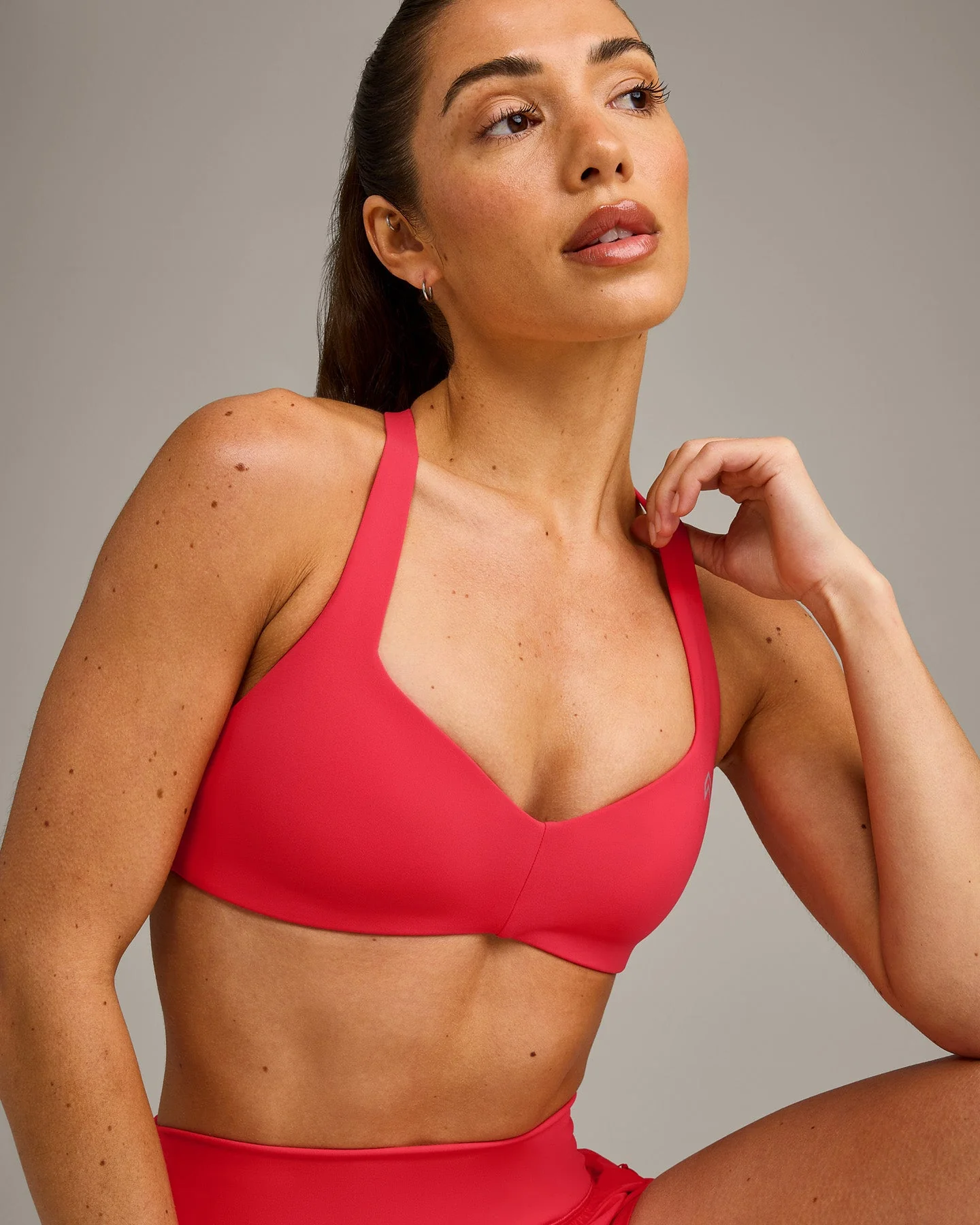 UnifiedMove™ T Back Minimal Bralette with Reflective Logo | Charged Pink - Image 4