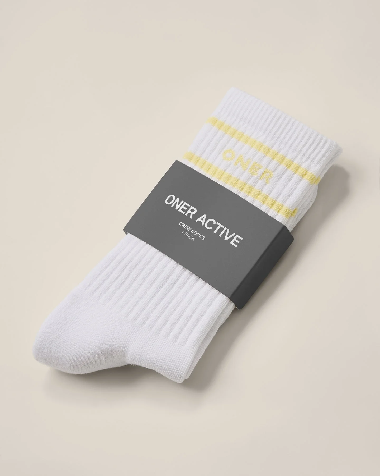 Varsity Stripe Long Crew Socks 1 Pack | Pastel Yellow - Image 5